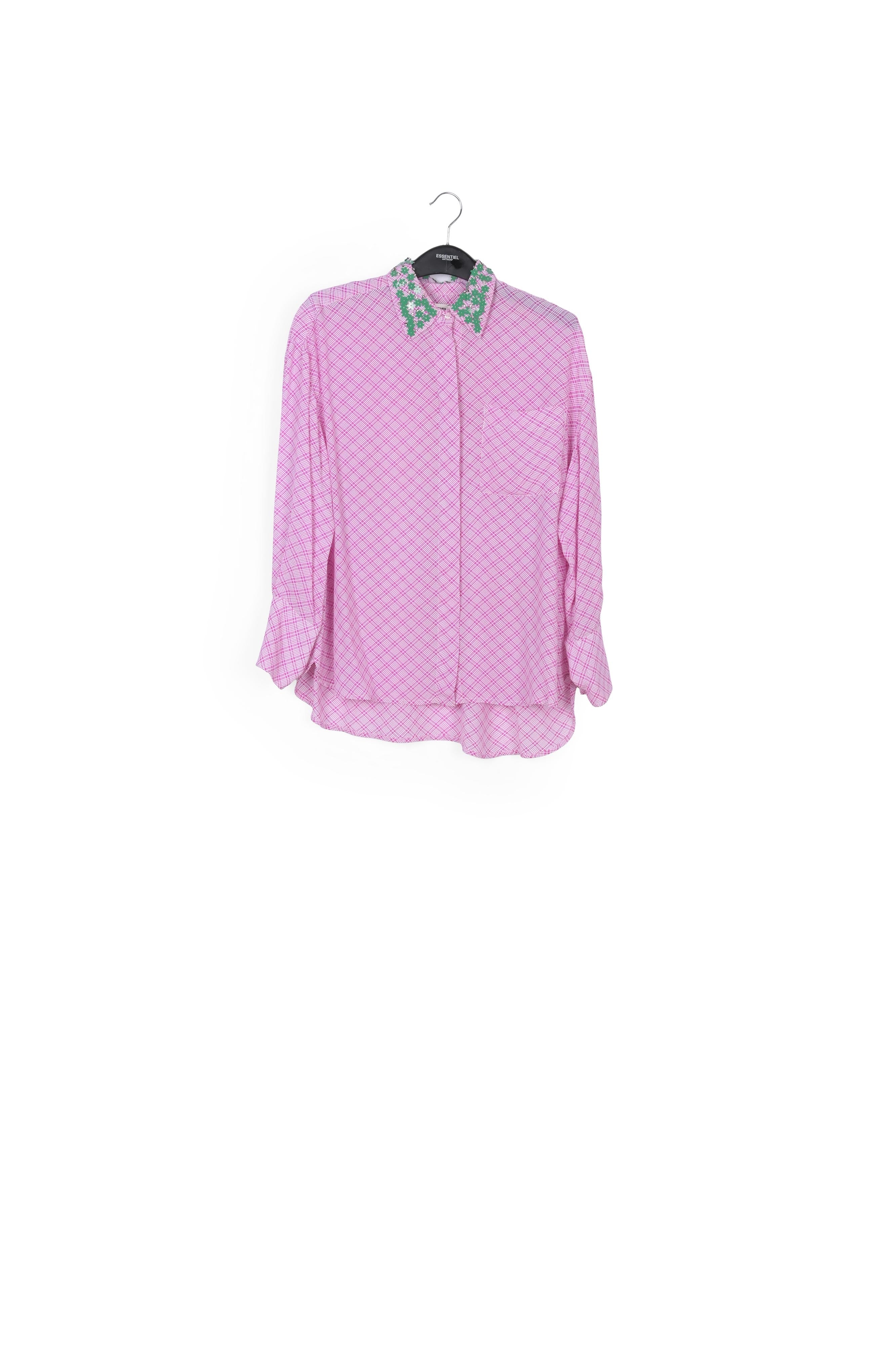 Pink and white check shirt with embellished collar RE—SSENTIEL | Essentiel second hand