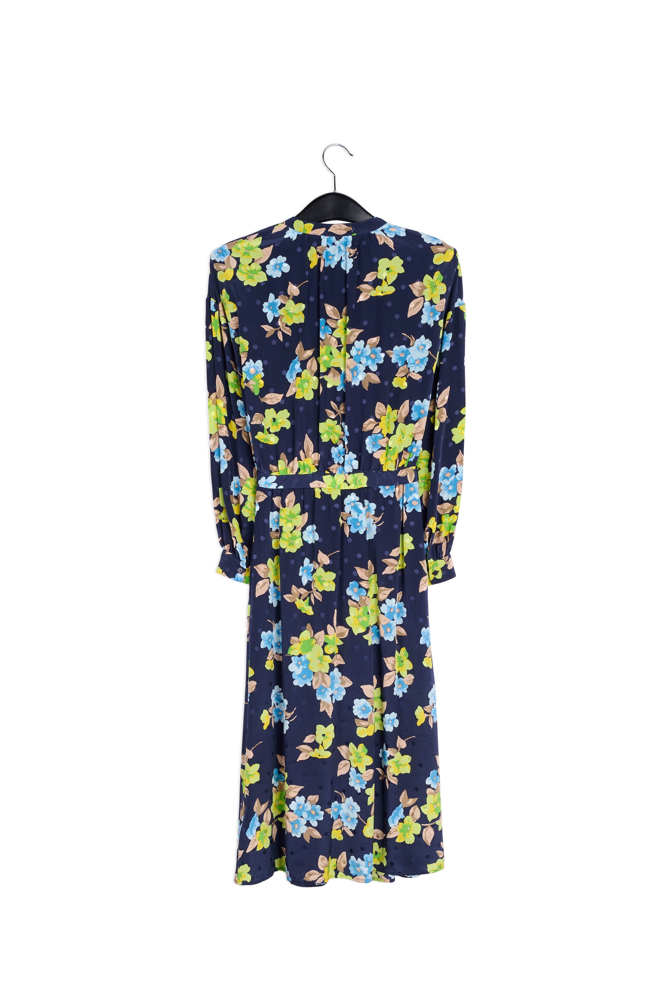 Dark blue floral and polka dot silk shirt dress RE—SSENTIEL | Essentiel second hand
