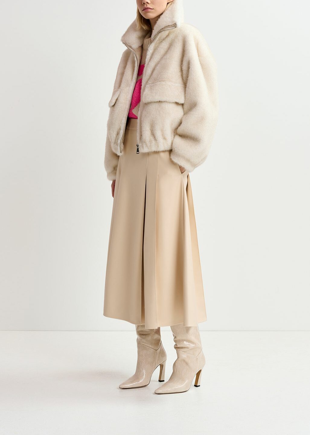 Ecru faux leather midi skirt RE—SSENTIEL | Essentiel second hand