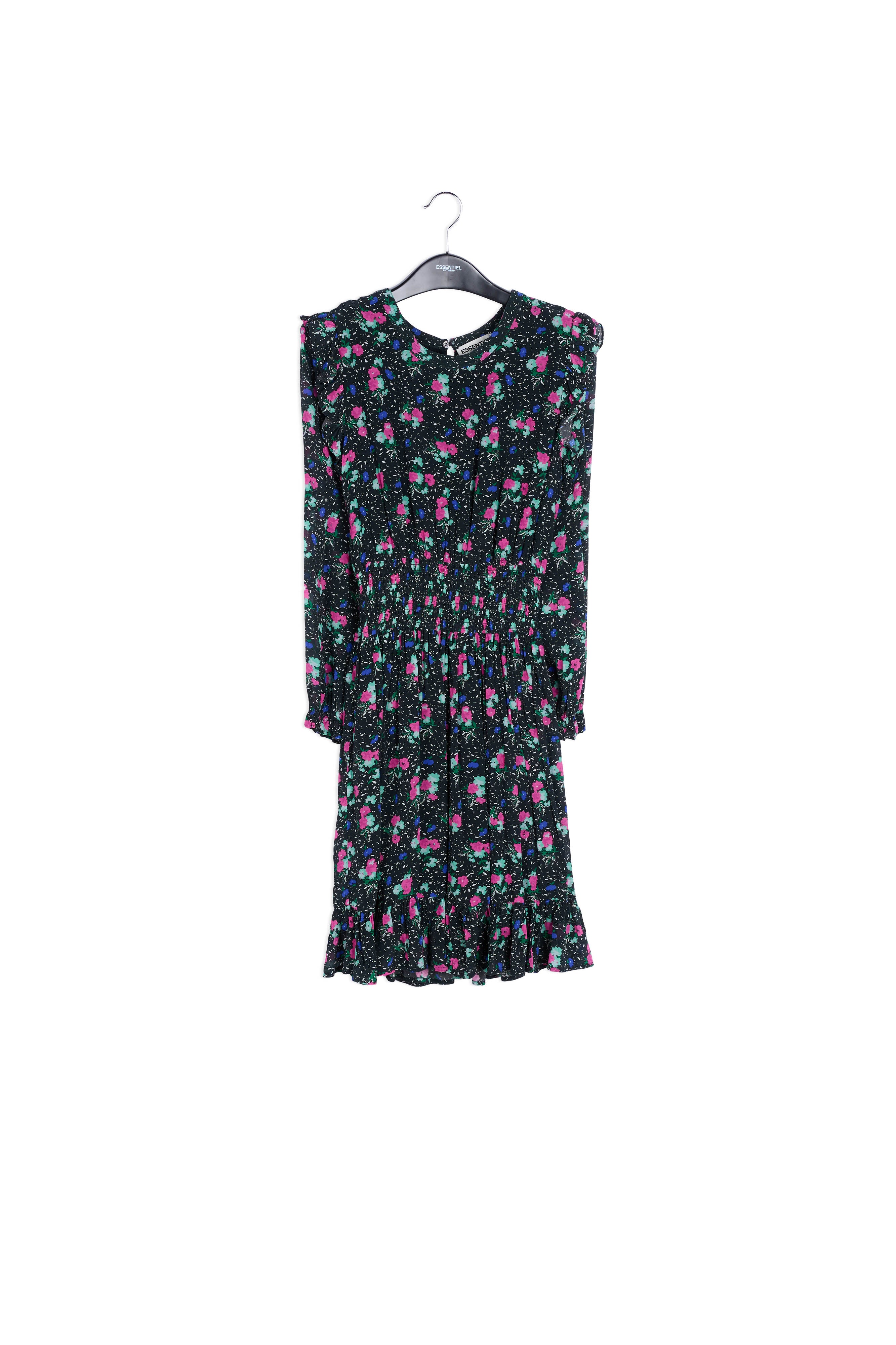 Robe midi noire à imprimé floral RE—SSENTIEL | Essentiel second hand