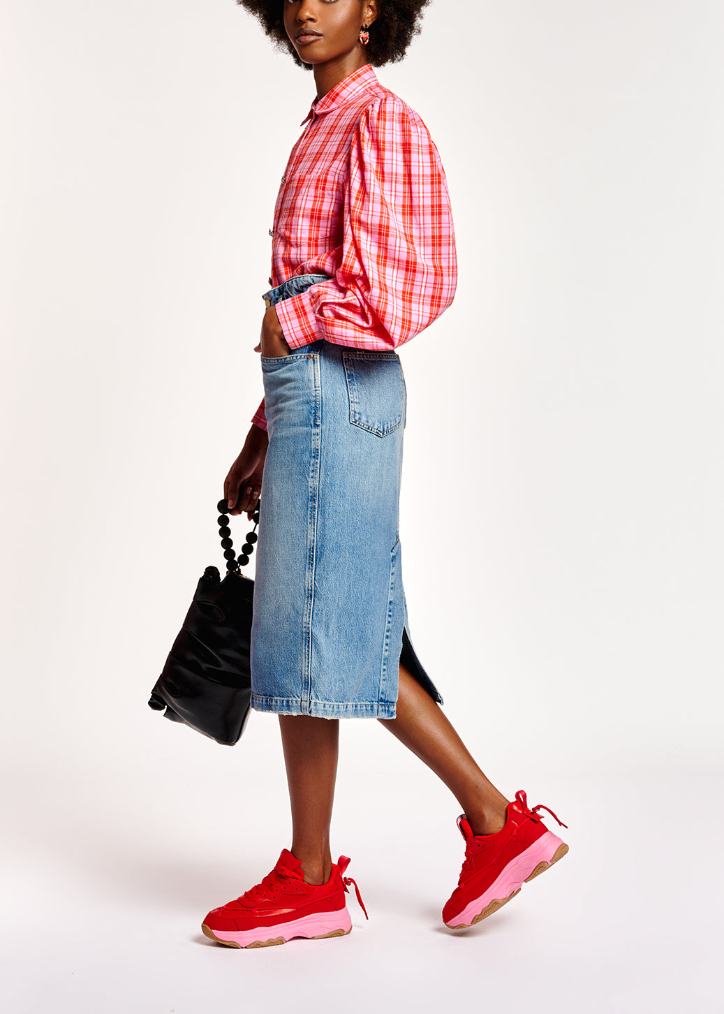 Pink, red and off-white flannel shirt RE—SSENTIEL | Essentiel second hand