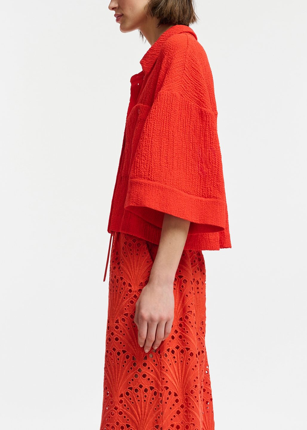 Red seersucker cropped shirt RE—SSENTIEL | Essentiel second hand