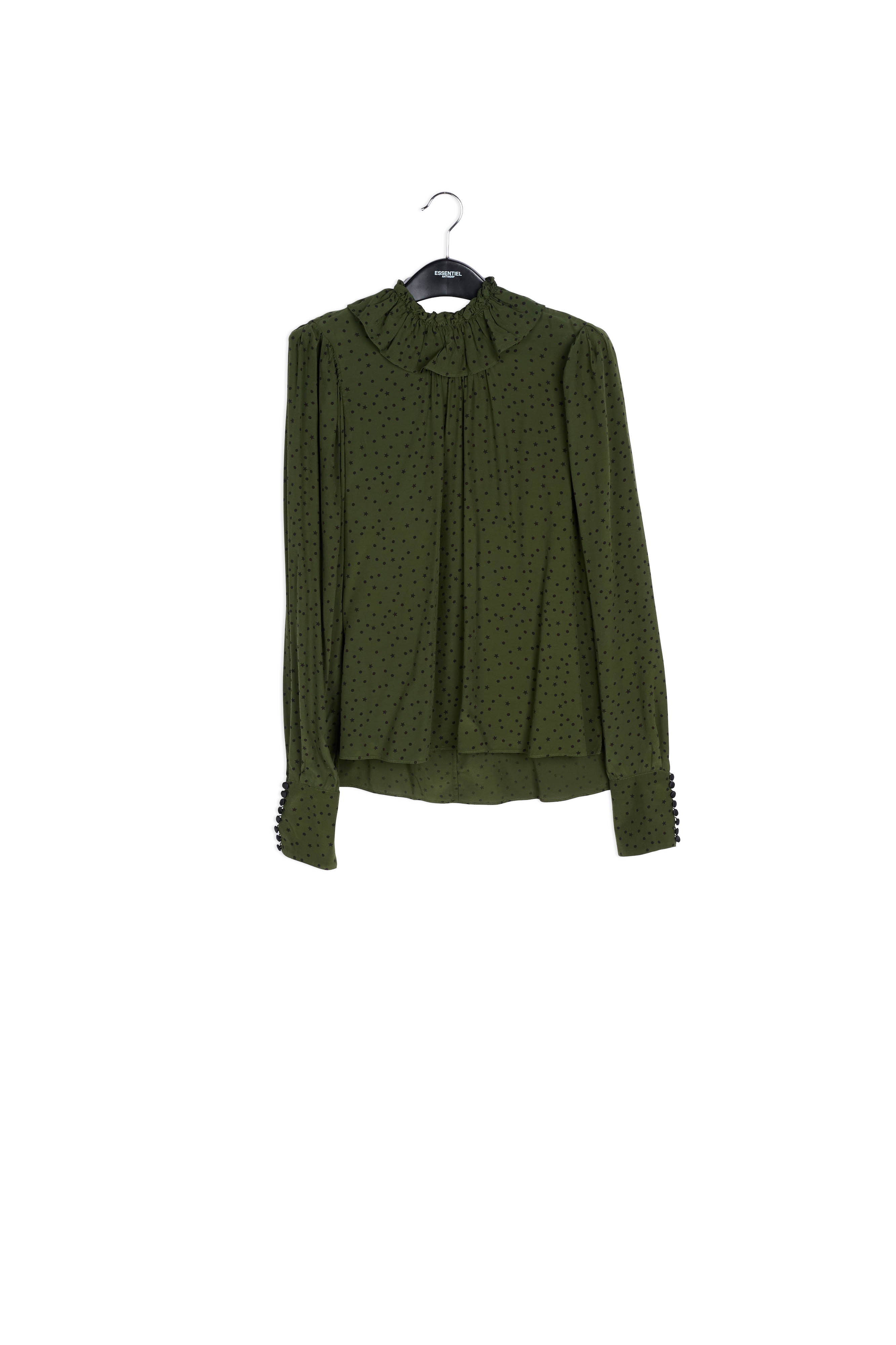 Chemisier vert kaki à pois RE—SSENTIEL | Essentiel second hand