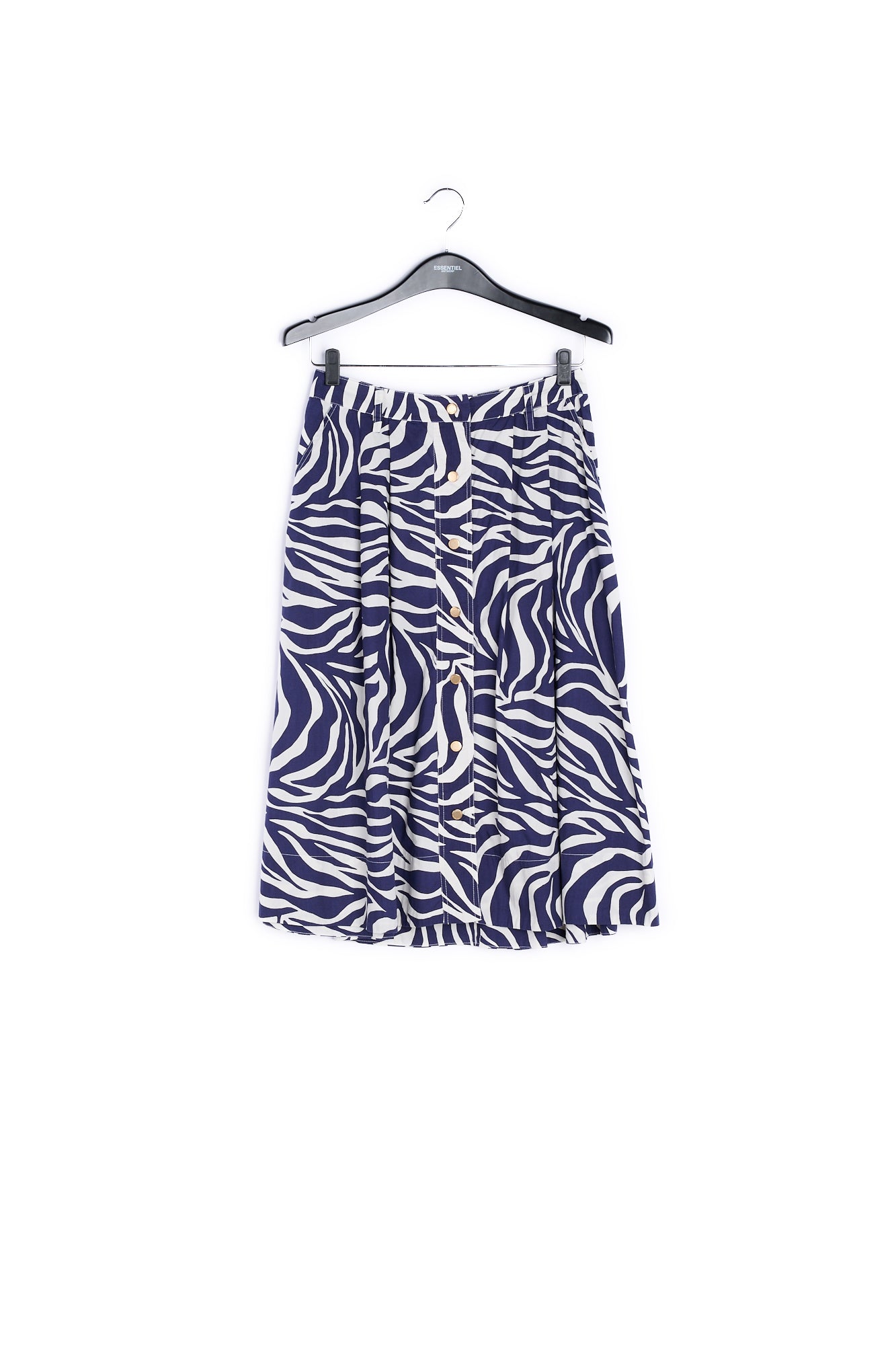 Off-white and navy blue zebra-print cotton midi skirt RE—SSENTIEL | Essentiel second hand