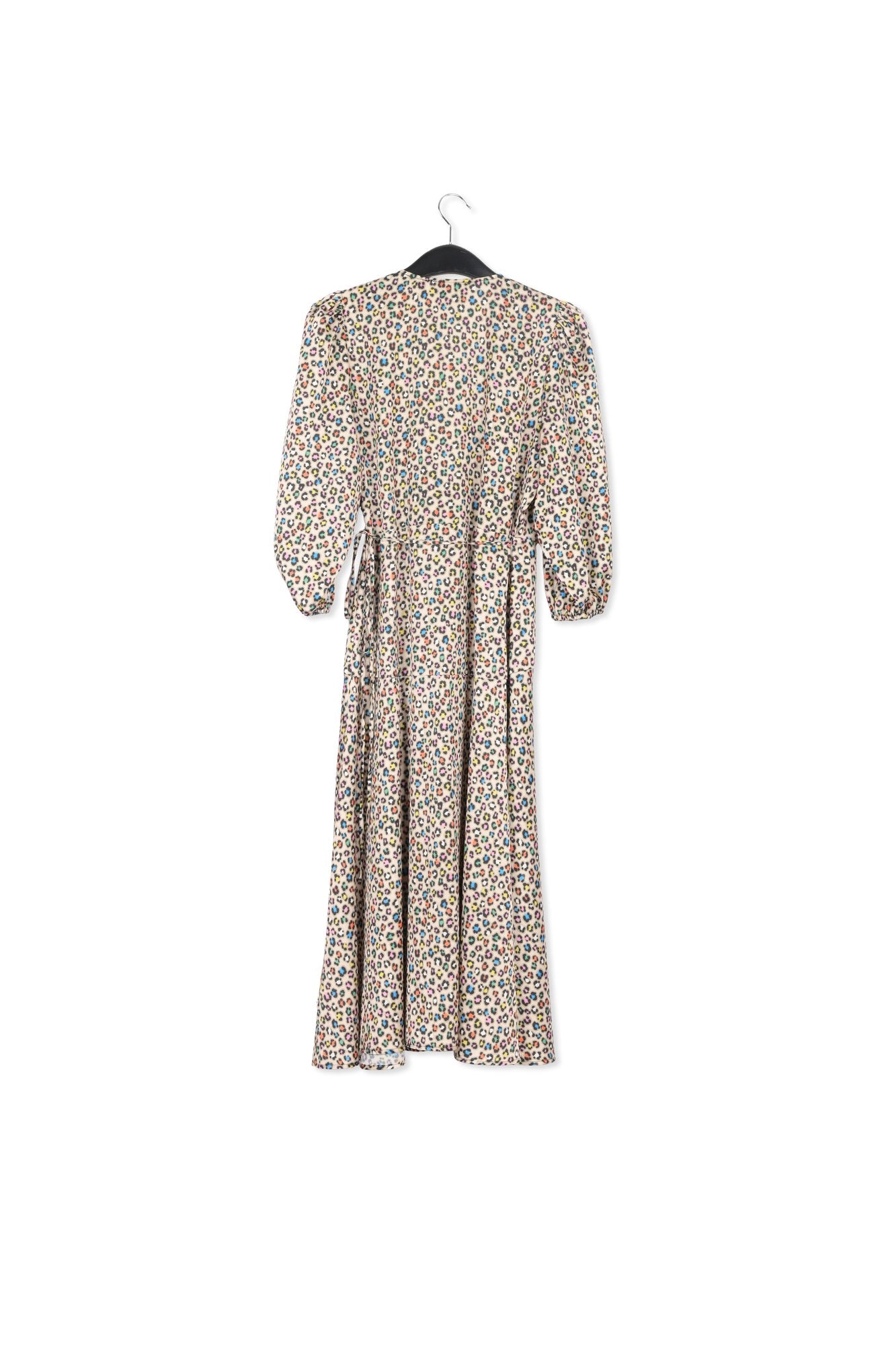 Beige midi-length wrap dress with multicolor leopard print RE—SSENTIEL | Essentiel second hand