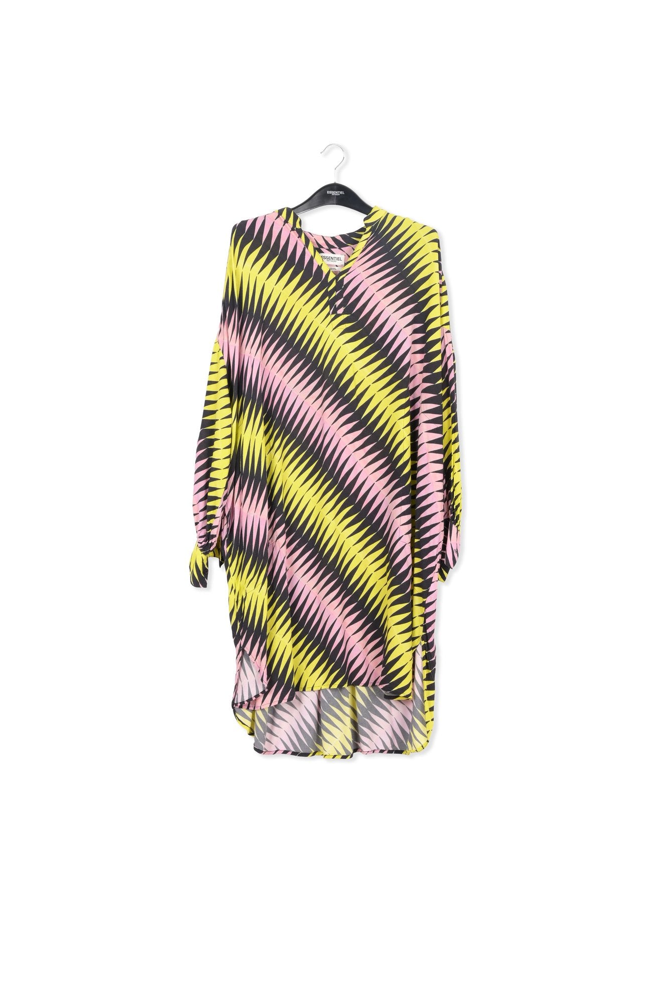 Pink, black and yellow graphic print knee-length dress RE—SSENTIEL | Essentiel second hand