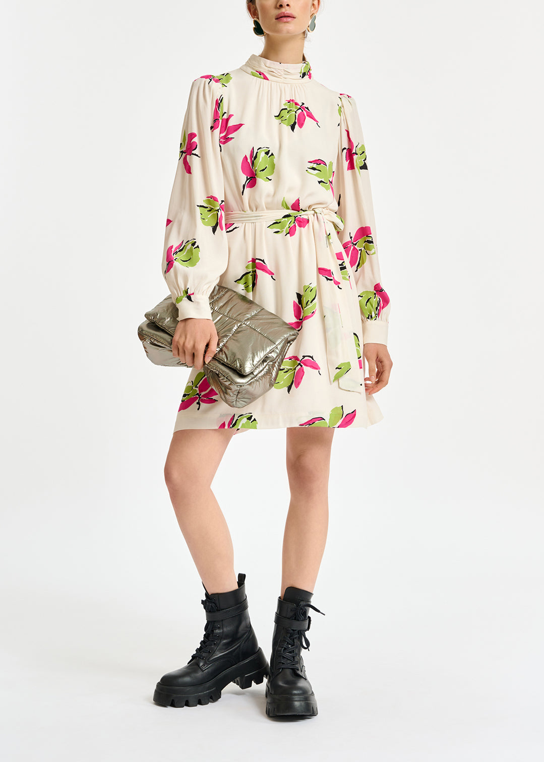 Gebroken witte mini-jurk met bloemenprint RE—SSENTIEL | Essentiel second hand