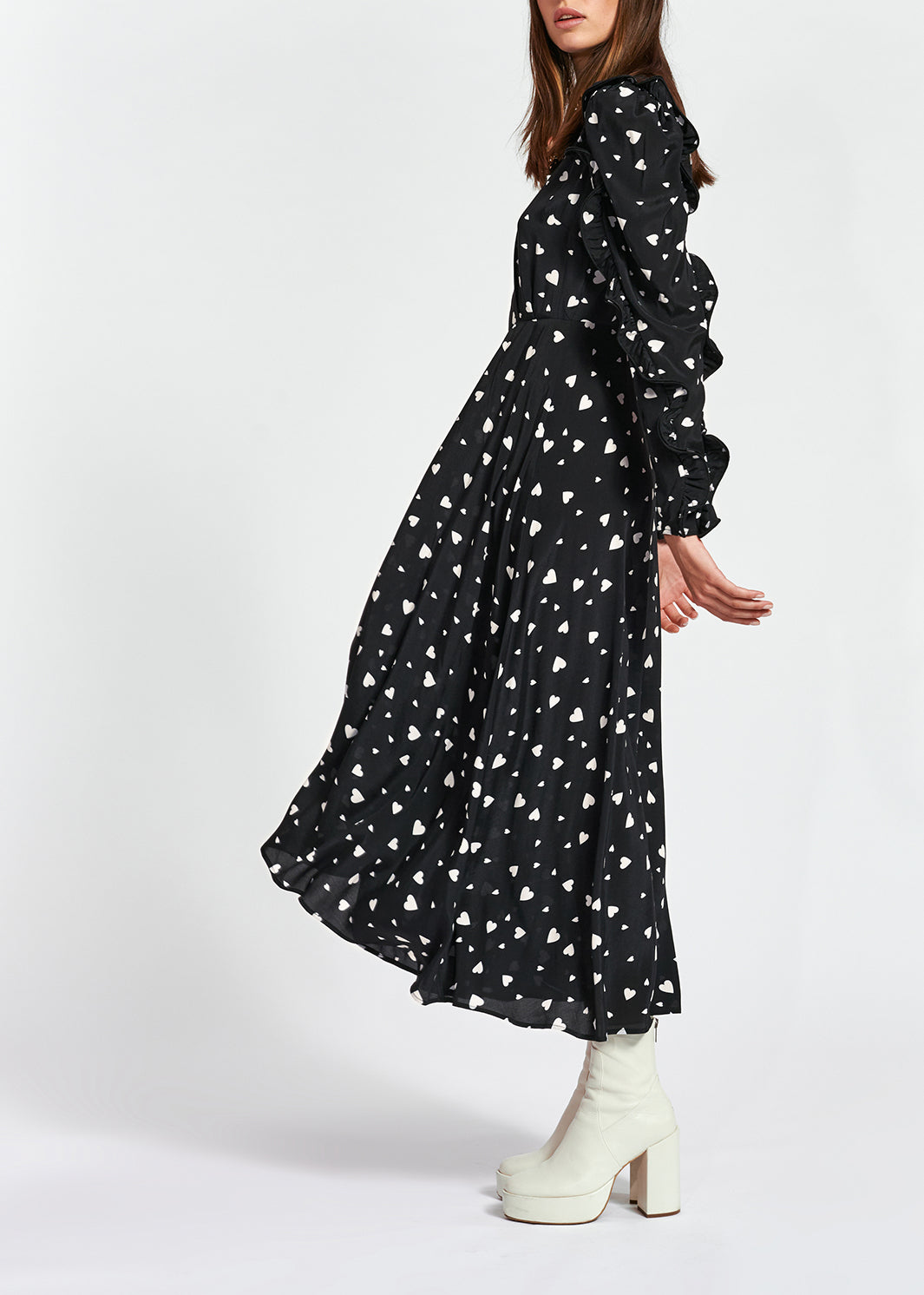 Black heart-print maxi dress with ruffle details RE—SSENTIEL | Essentiel second hand