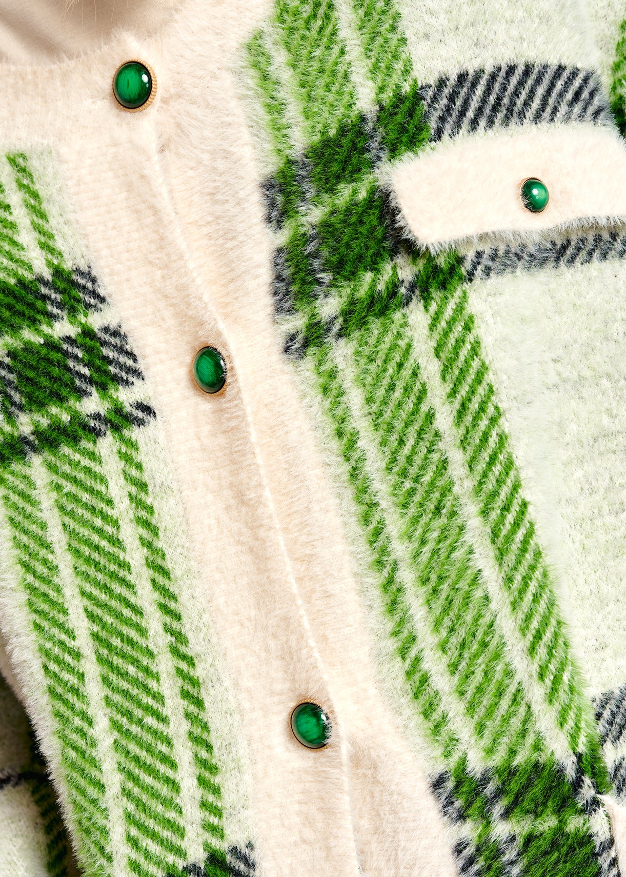 Off-white and green check cardigan RE—SSENTIEL | Essentiel second hand