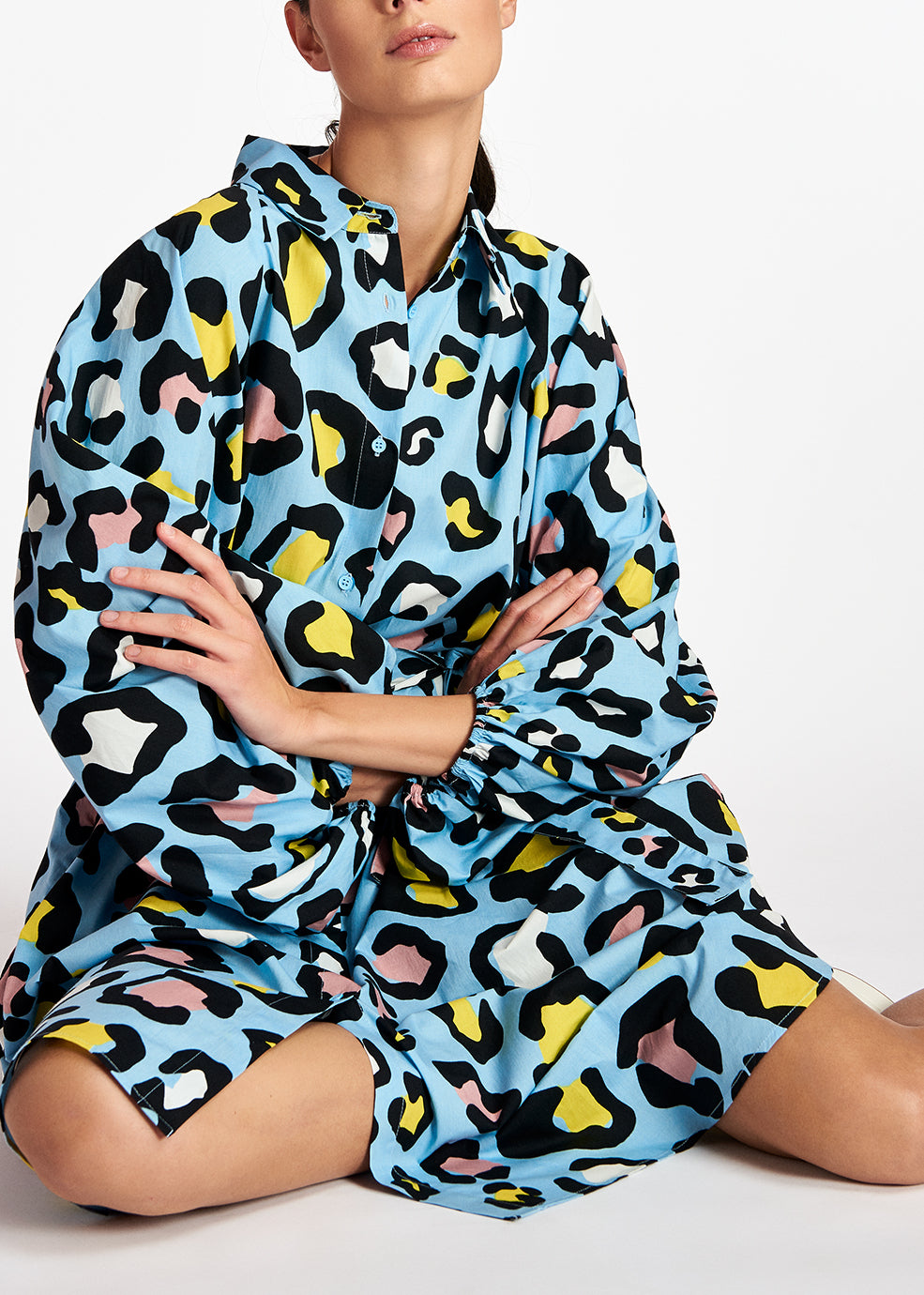 Light blue leopard-print shirt dress RE—SSENTIEL | Essentiel second hand