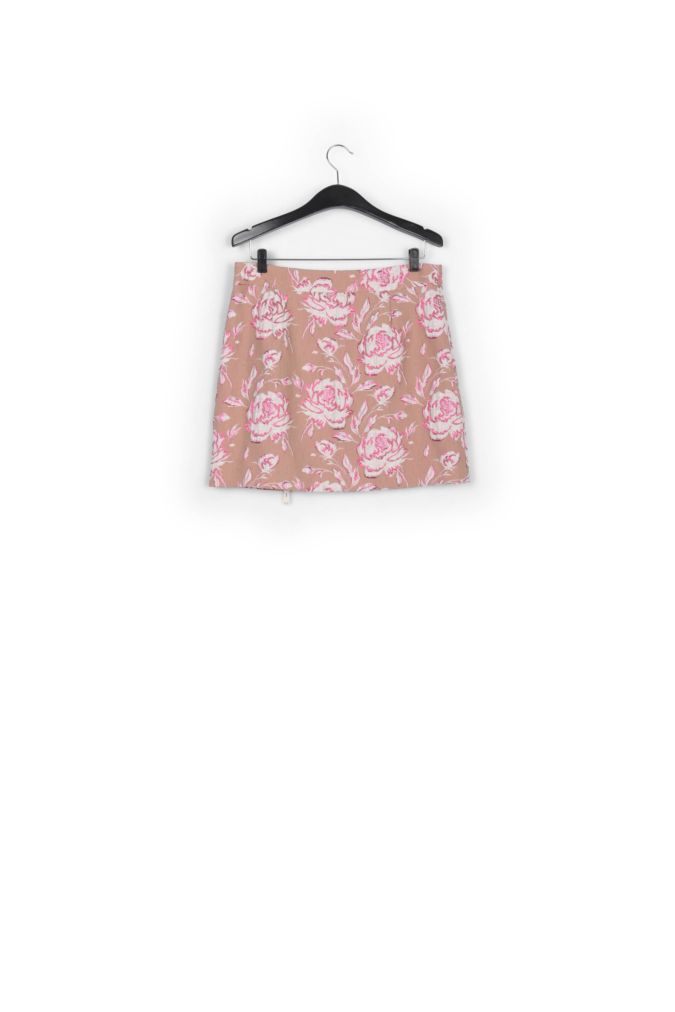 Minirok in beige, roze en wit bloemenjacquard RE—SSENTIEL | Essentiel second hand