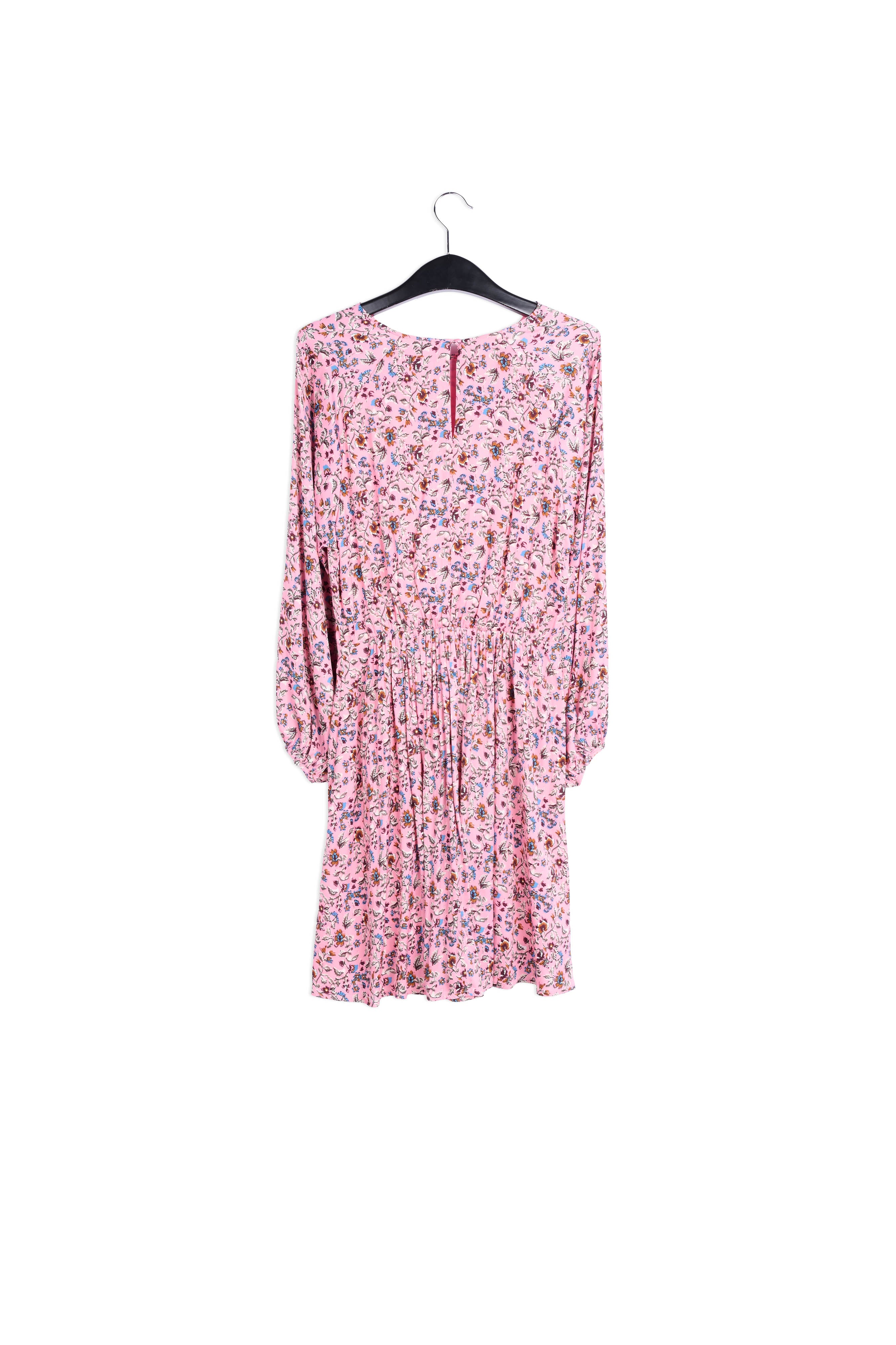 Pink long-sleeved mini dress with flower print RE—SSENTIEL | Essentiel second hand