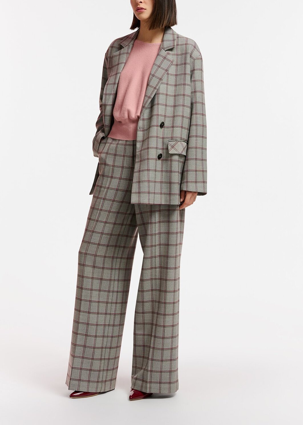 Grey windowpane check double-breasted blazer RE—SSENTIEL | Essentiel second hand