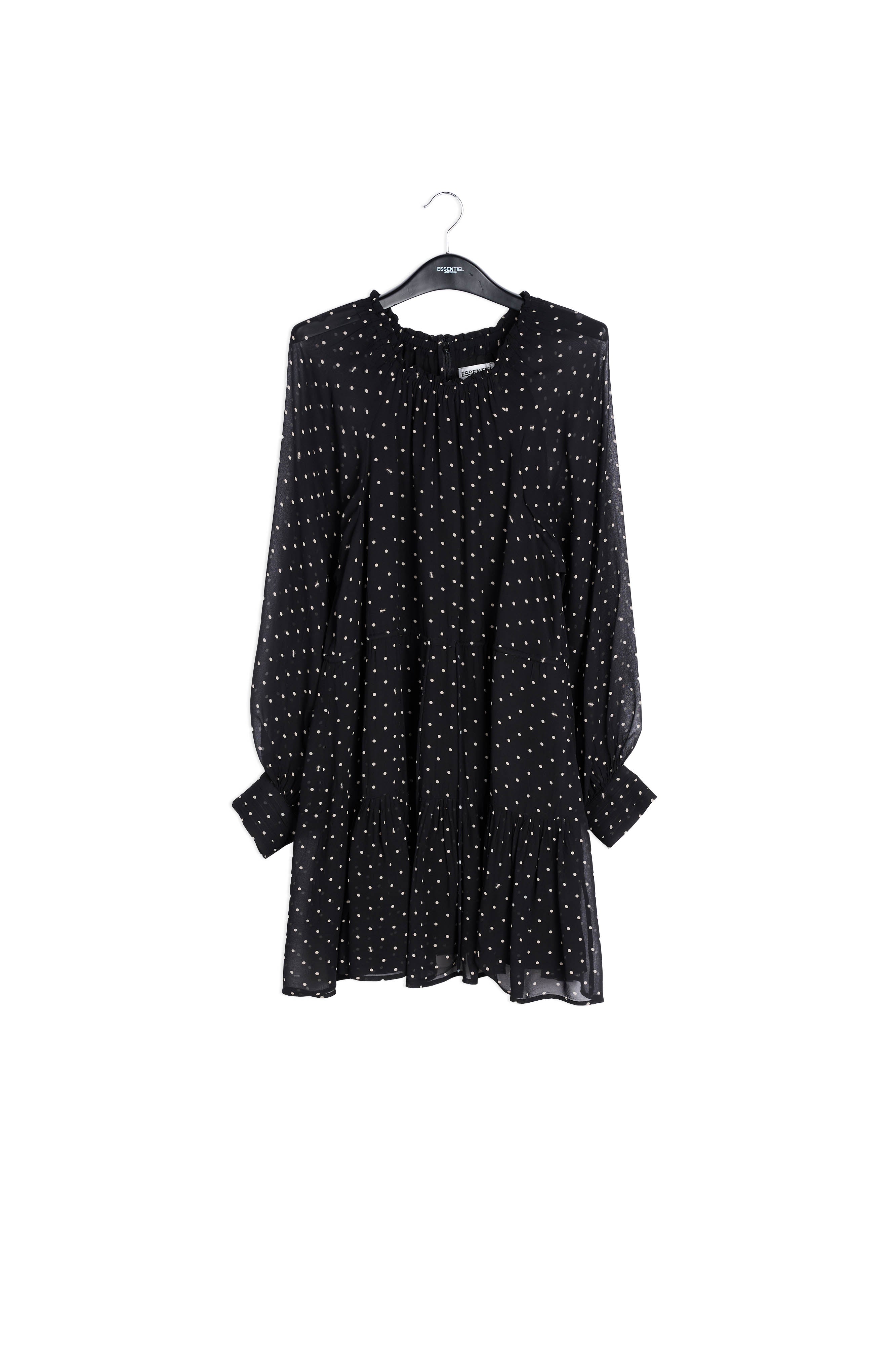 Zwart en gebroken witte mini-jurk met stippen RE—SSENTIEL | Essentiel second hand