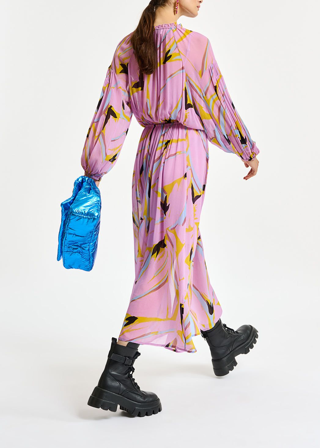 Lila maxi-jurk met abstracte print RE—SSENTIEL | Essentiel second hand