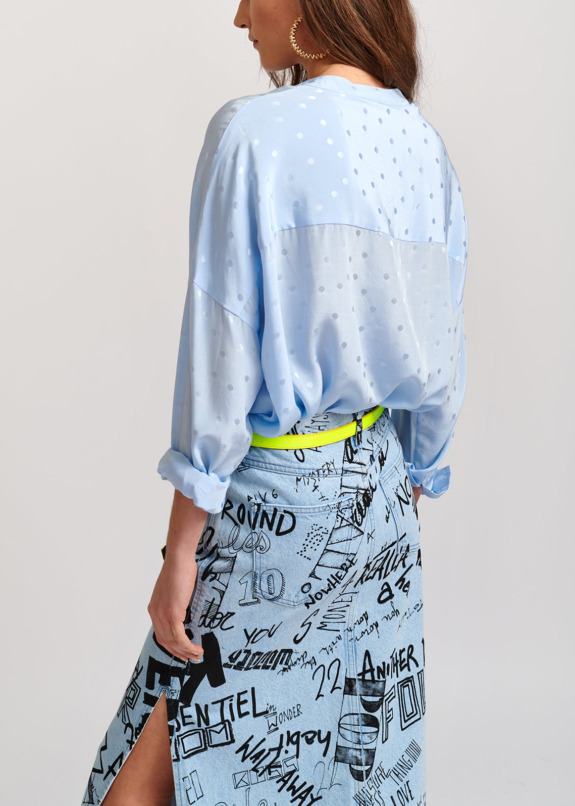 Light blue polka dot silk buttoned blouse RE—SSENTIEL | Essentiel second hand