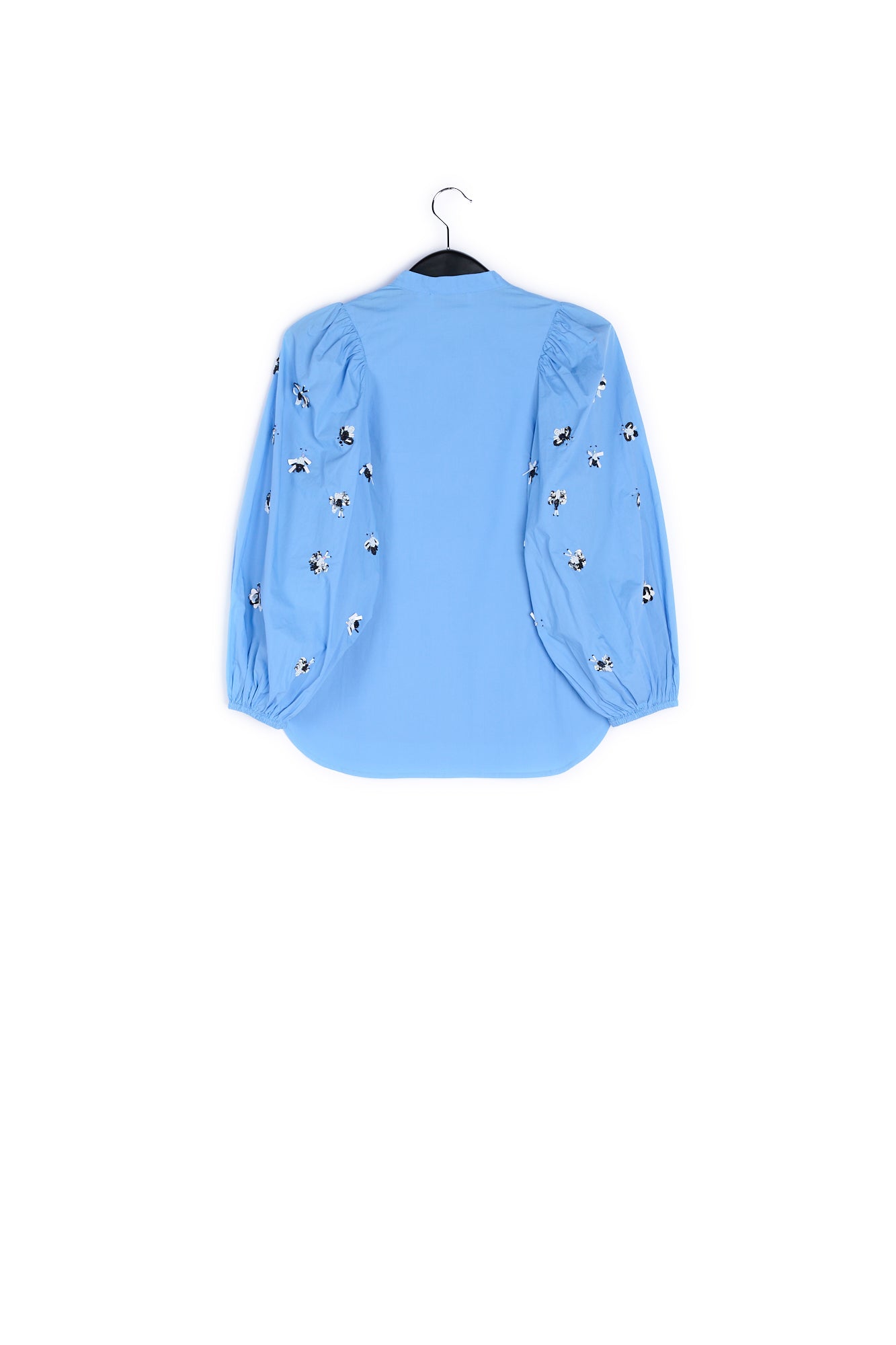 Blue cotton-poplin embroidered puffed-sleeve shirt RE—SSENTIEL | Essentiel second hand