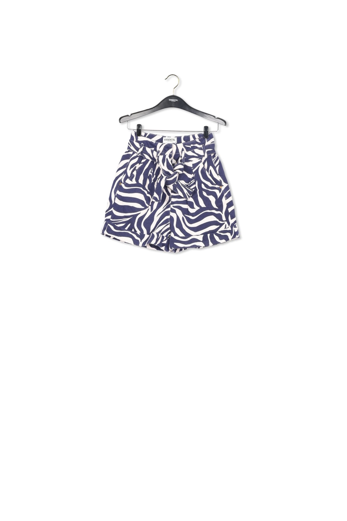 Off-white and navy blue zebra-print belted denim shorts RE—SSENTIEL | Essentiel second hand