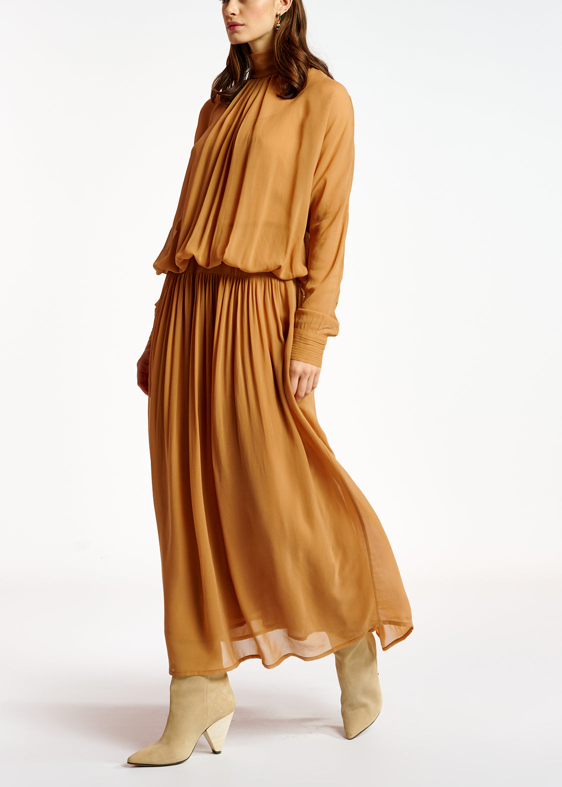 Tan voluminous maxi-length dress RE—SSENTIEL | Essentiel second hand