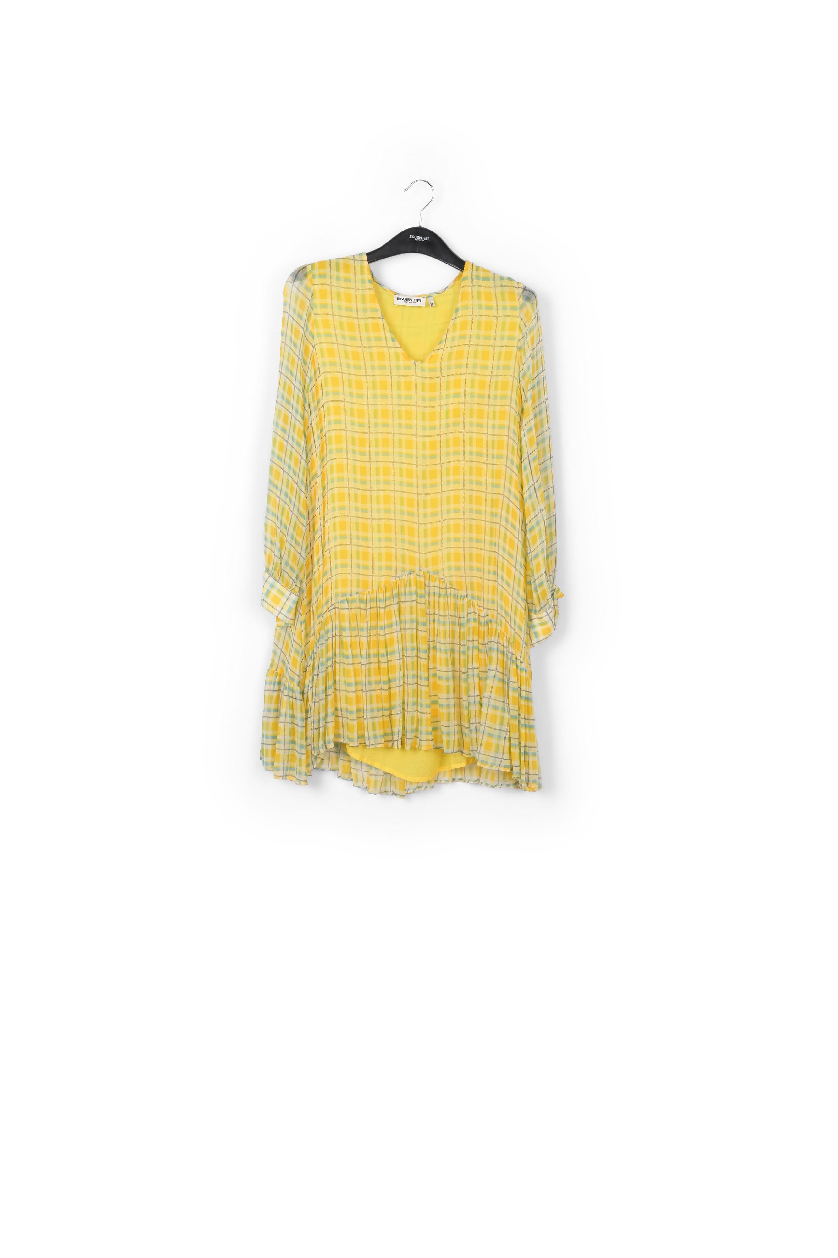Mini robe fleurie à carreaux jaune et bleu clair RE—SSENTIEL | Essentiel second hand