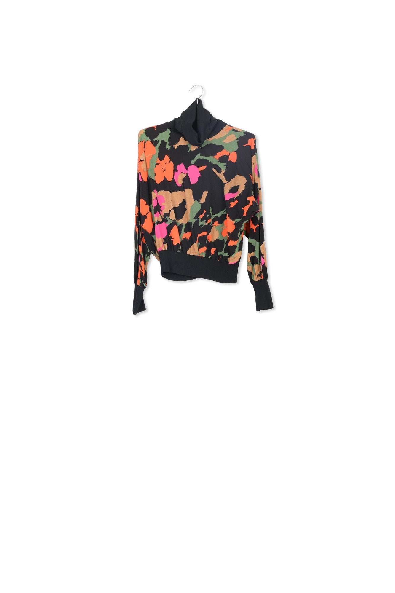 Black abstract-print top with rib-knitted trims RE—SSENTIEL | Essentiel second hand