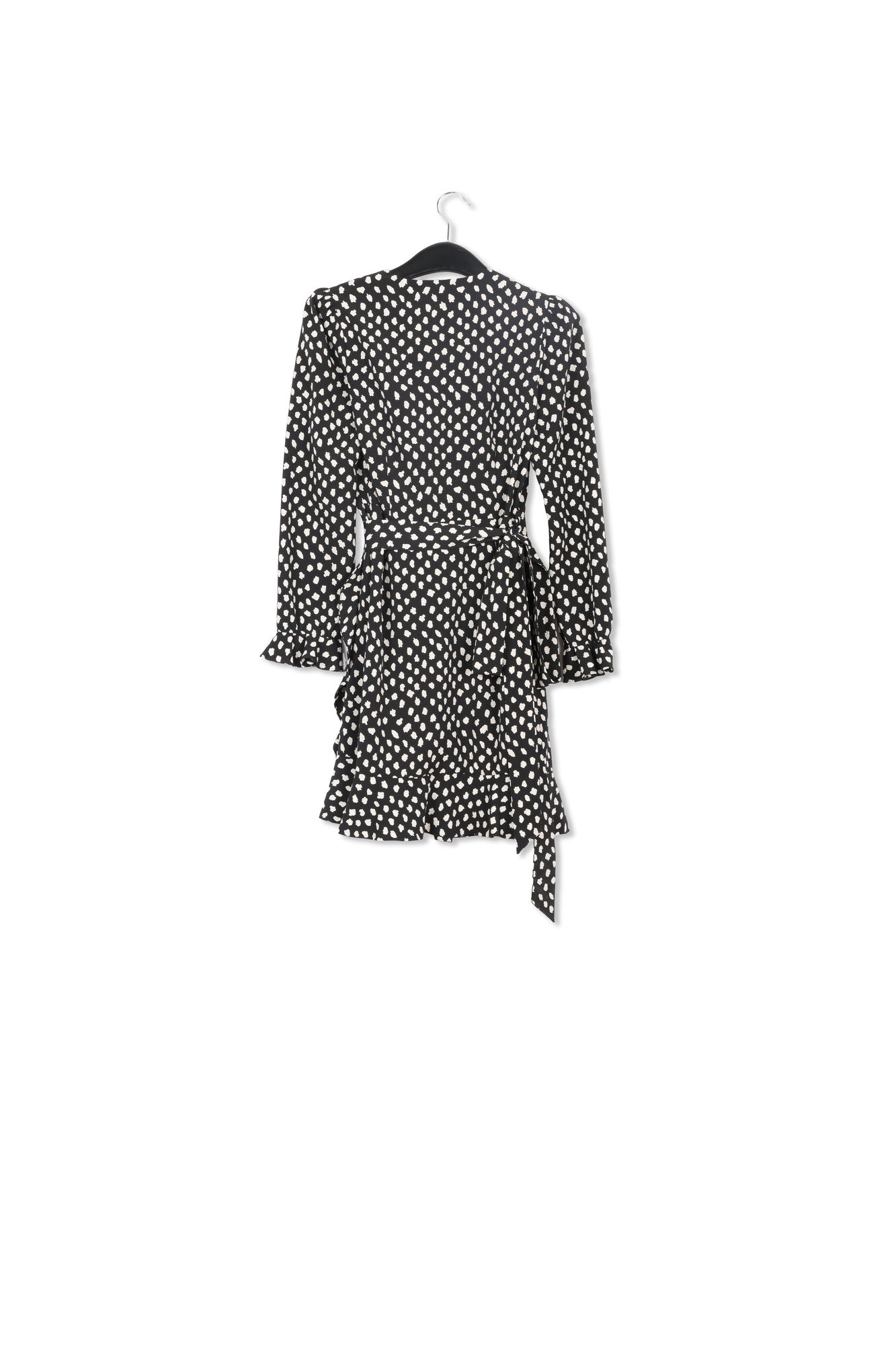 Black polka dot wrap mini dress RE—SSENTIEL | Essentiel second hand