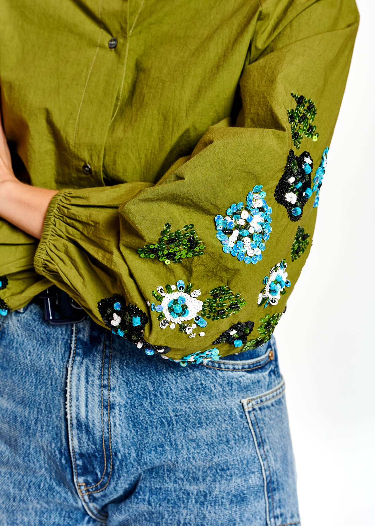 Kakigroen hemd met pailletten RE—SSENTIEL | Essentiel second hand