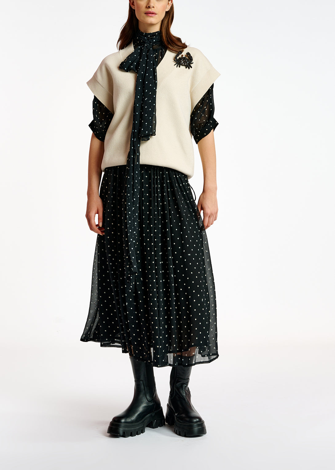 Jupe maxi à pois noir et blanc cassé RE—SSENTIEL | Essentiel second hand