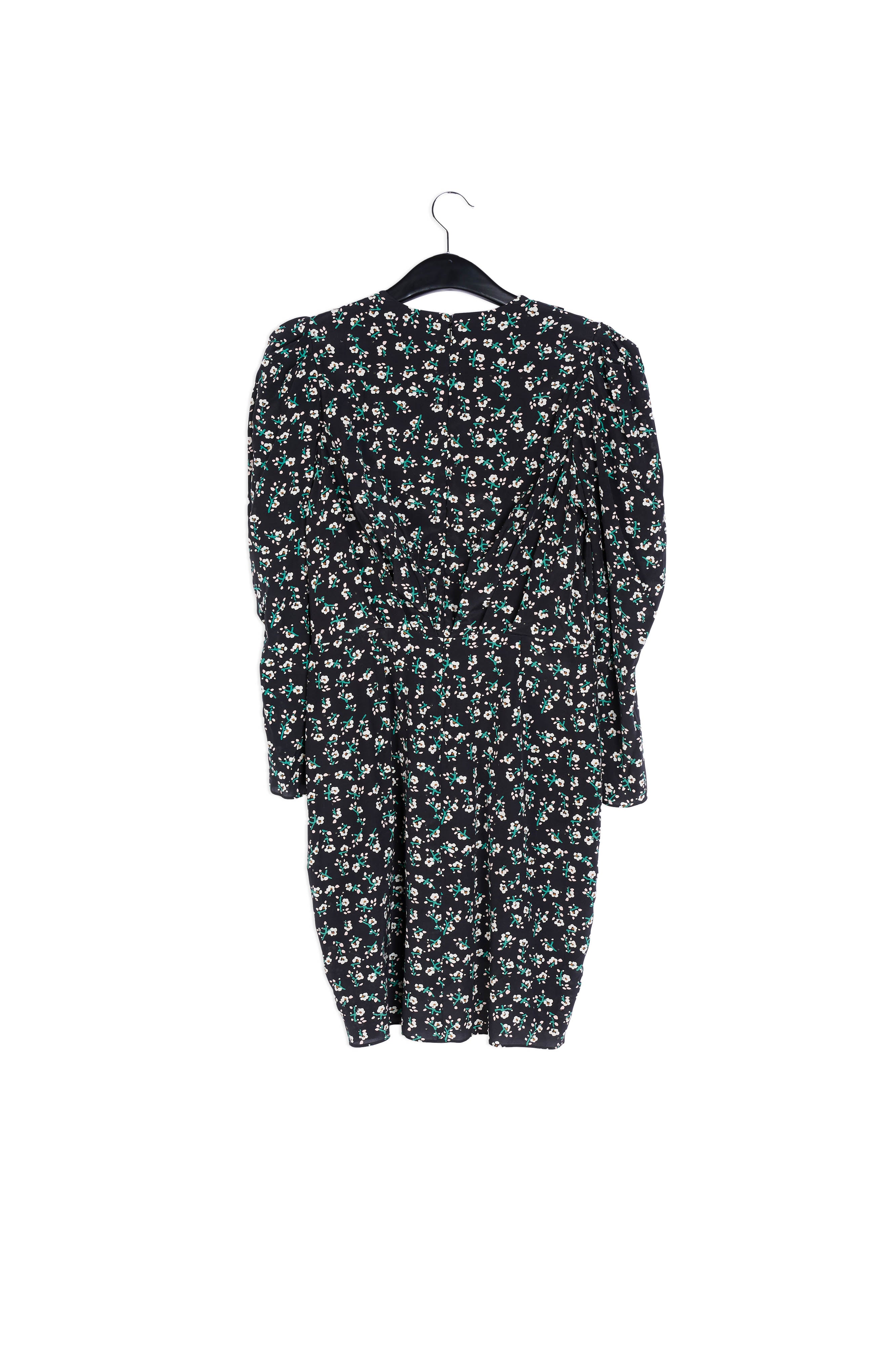 Zwarte miniwikkeljurk met bloemen RE—SSENTIEL | Essentiel second hand