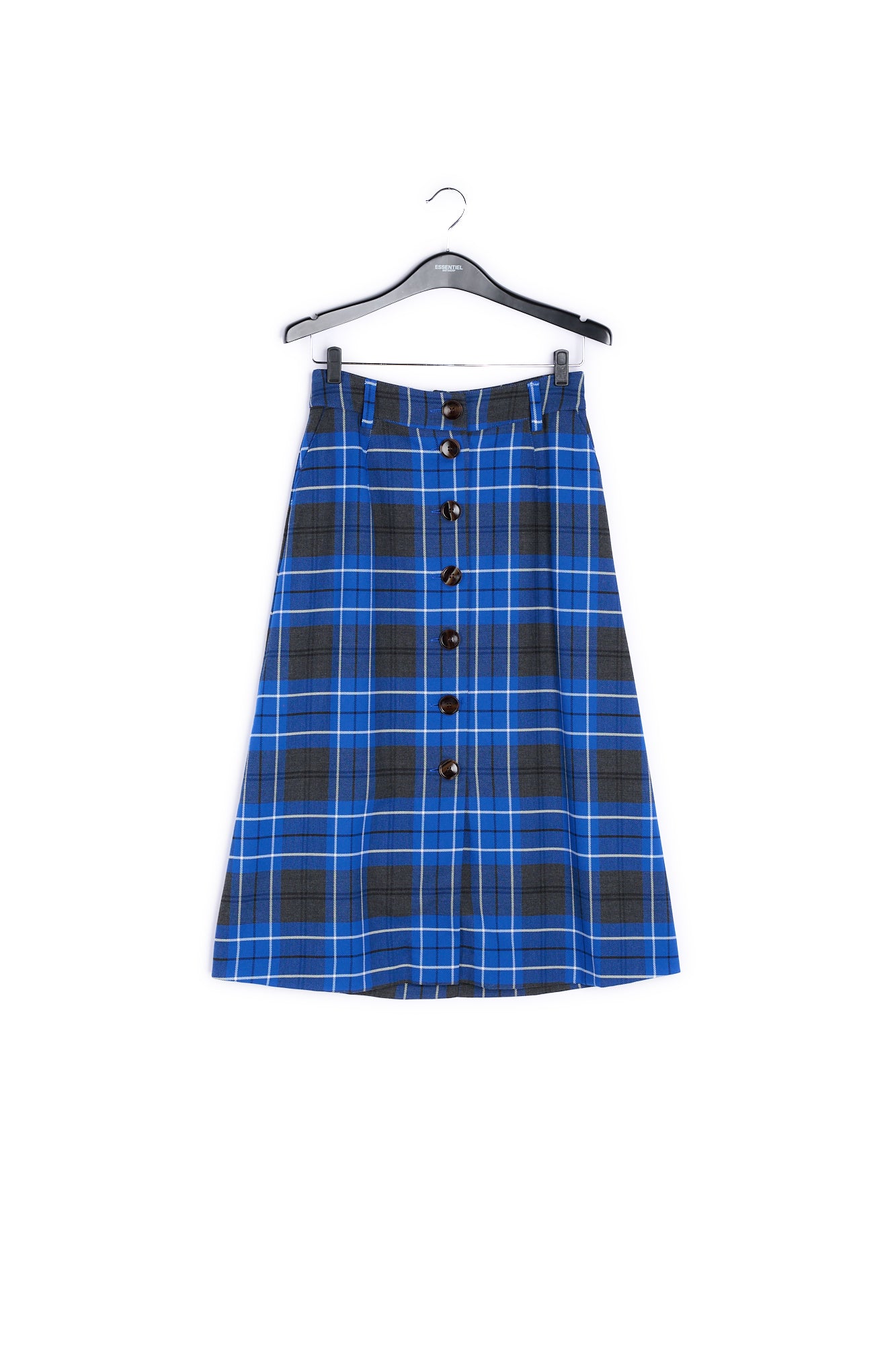 Blue and black check midi skirt RE—SSENTIEL | Essentiel second hand