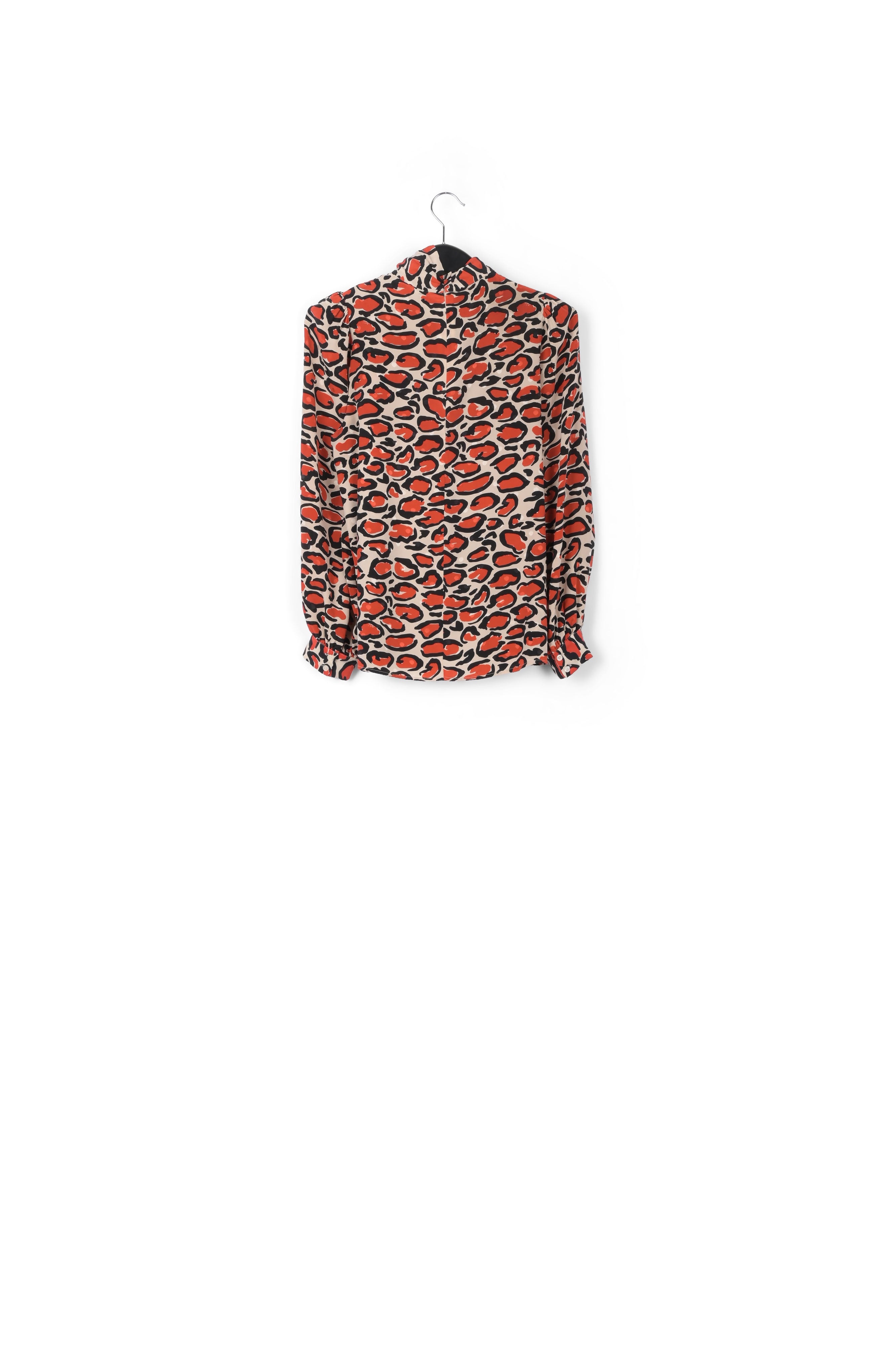 Off-white silk top with stand-up collar and leopard print RE—SSENTIEL | Essentiel second hand