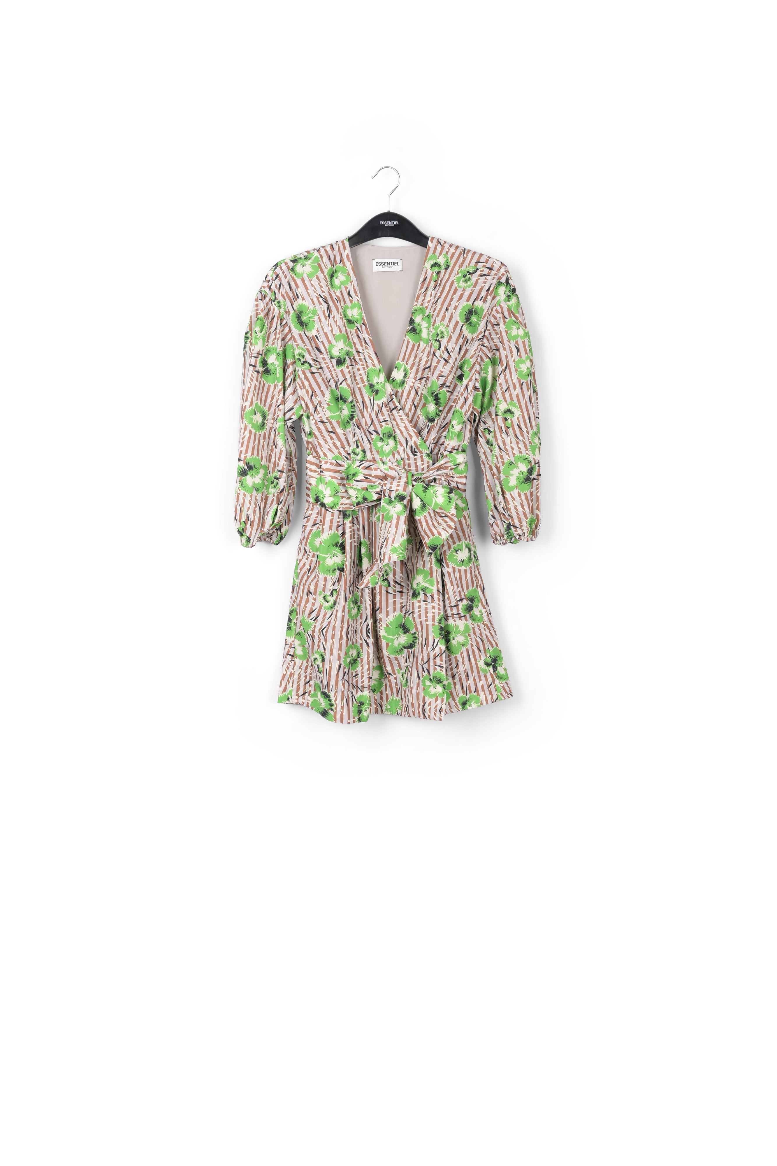 Mini robe cache-cœur verte et brune à fleurs RE—SSENTIEL | Essentiel second hand