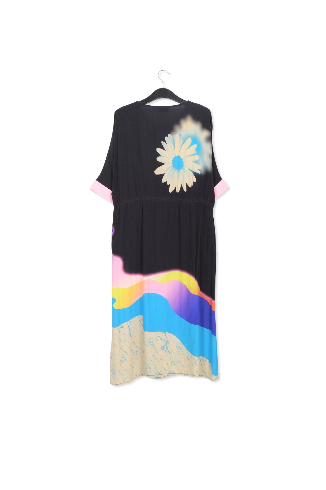 Black midi-length dress with multicolor print RE—SSENTIEL | Essentiel second hand