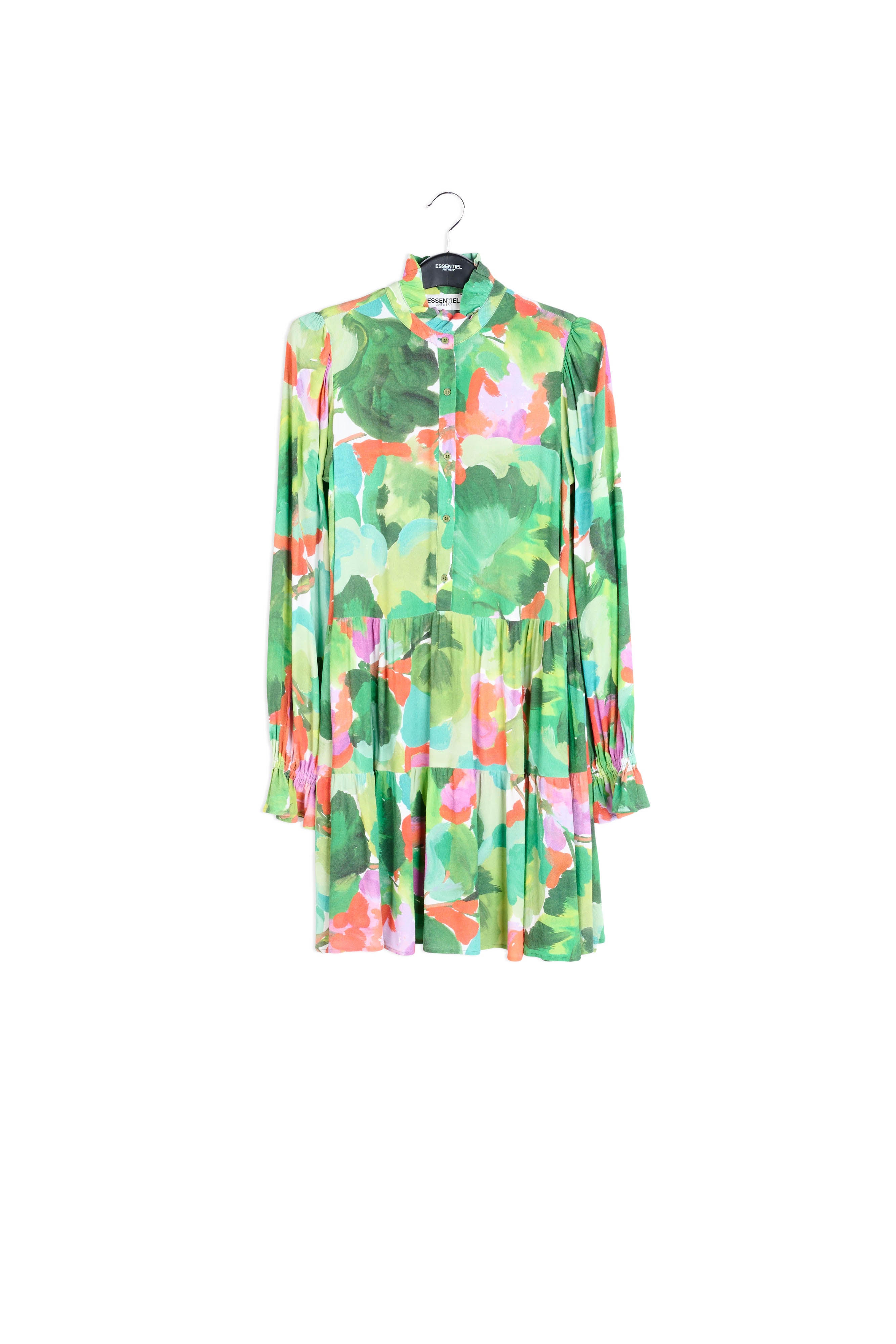 Mini robe trapèze à imprimé aquarelle vert, rouge et pourpre RE—SSENTIEL | Essentiel second hand