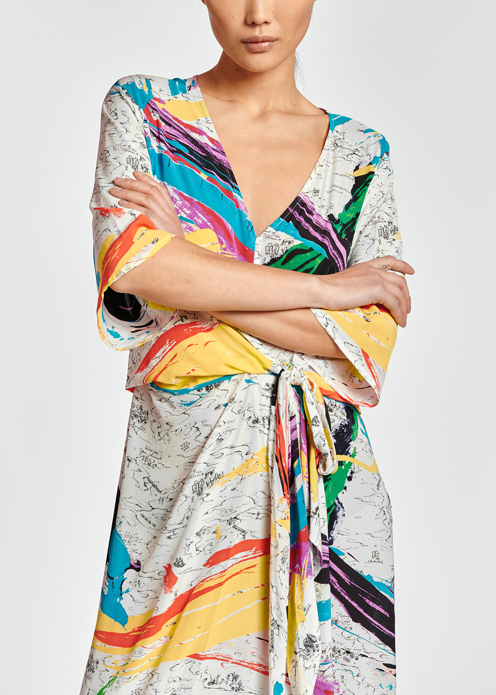 Robe midi blanc cassé à  imprimé multicolore RE—SSENTIEL | Essentiel second hand