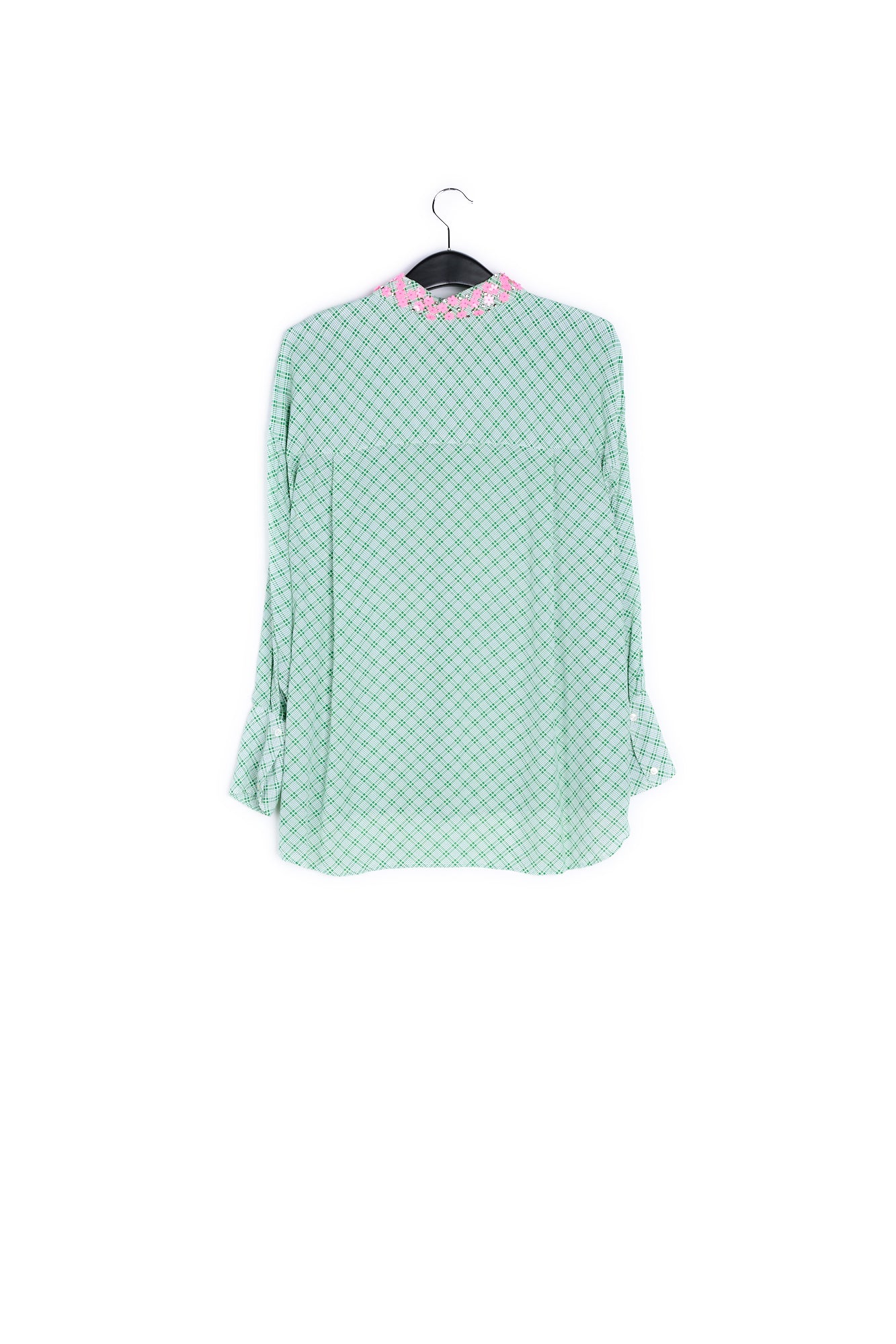 Green and white large check oversized shirt with sequined collar RE—SSENTIEL | Essentiel second hand