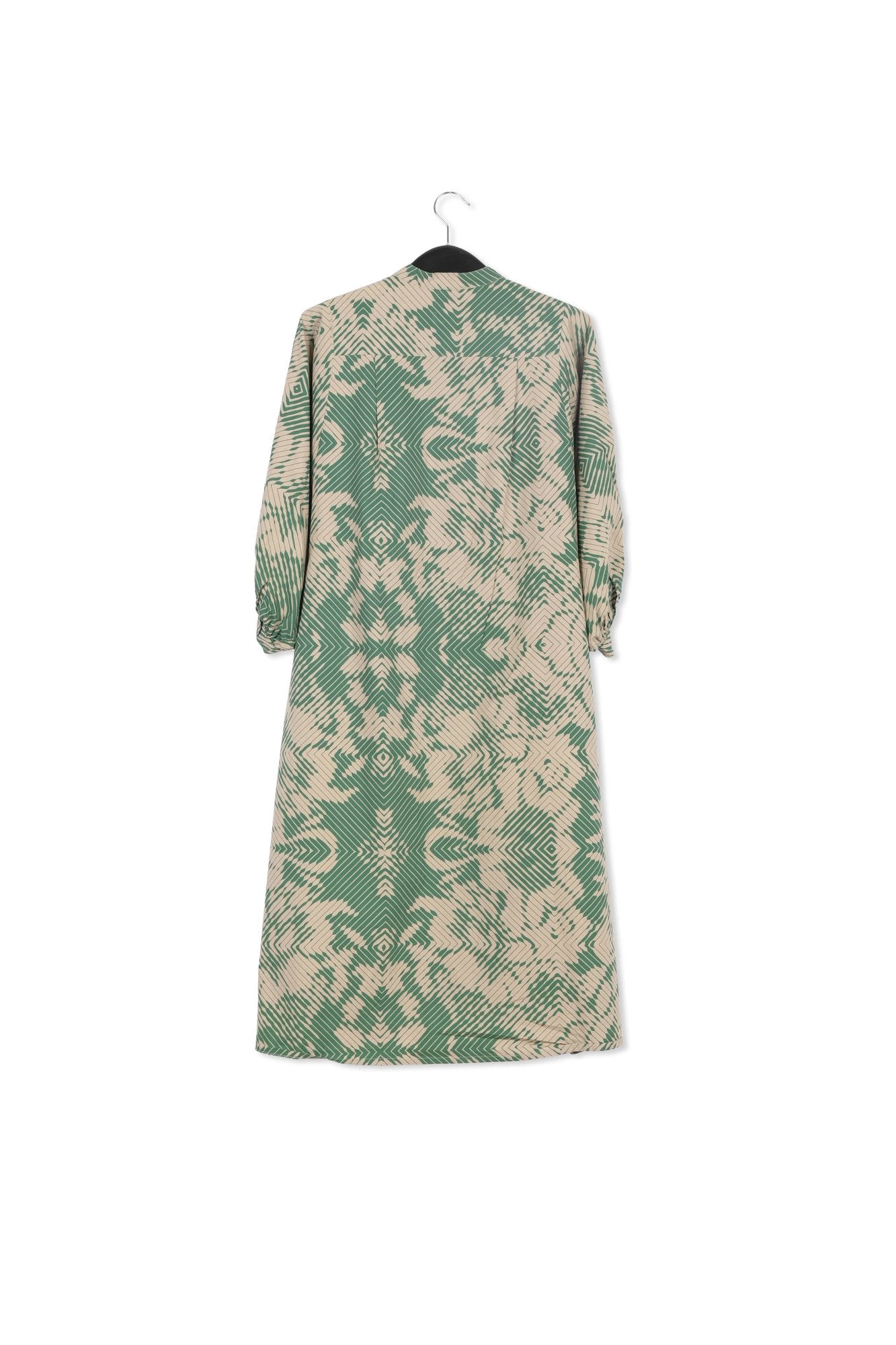 Beige and dark green maxi-length dress with geometric print RE—SSENTIEL | Essentiel second hand