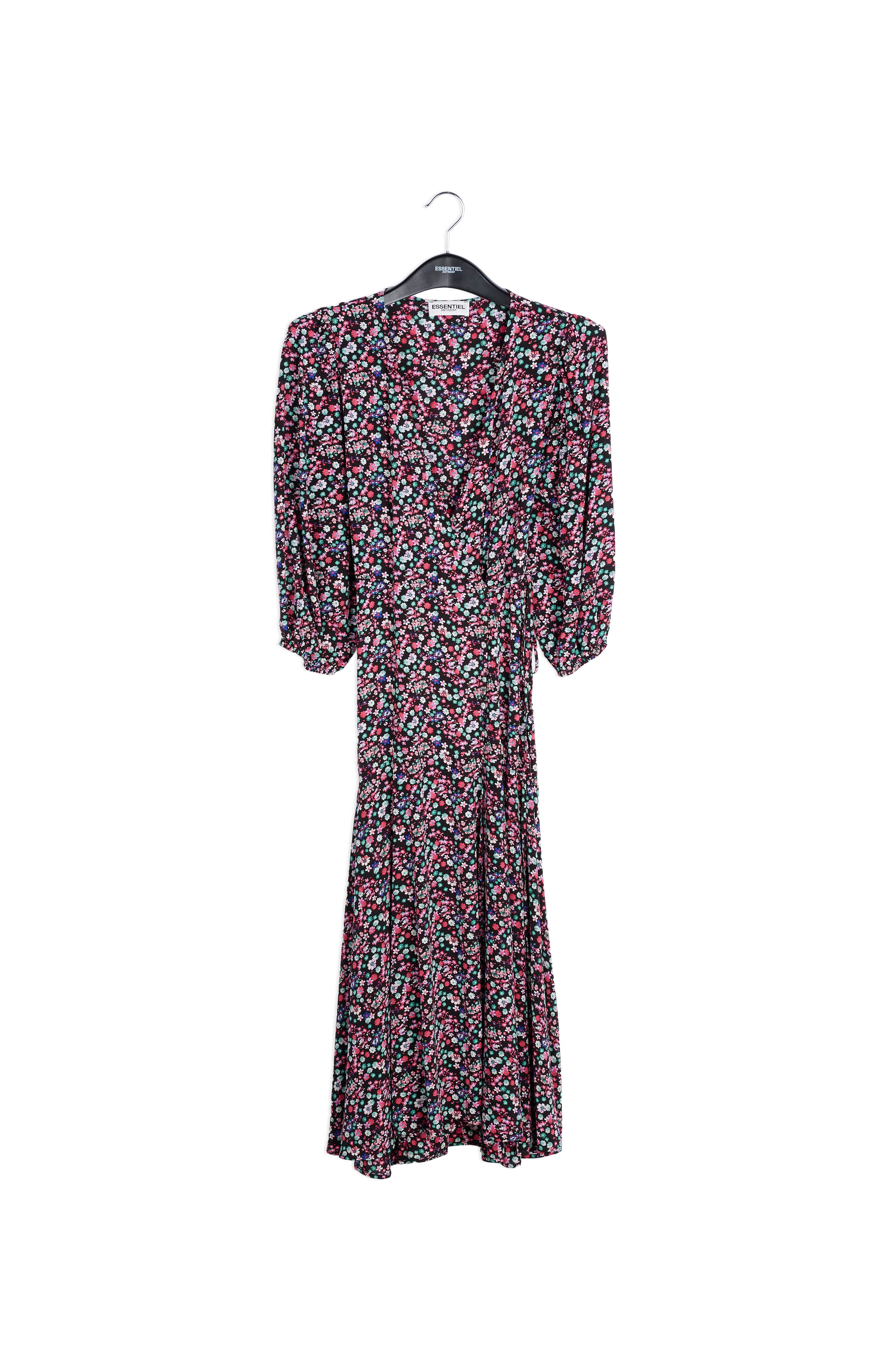 Black floral-print wrap maxi dress RE—SSENTIEL | Essentiel second hand