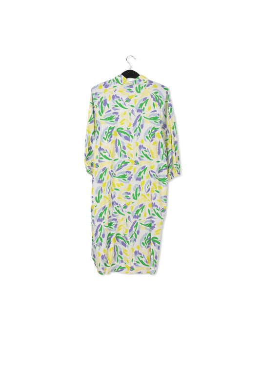 White, yellow and purple knee-length shirt dress with floral print RE—SSENTIEL | Essentiel second hand