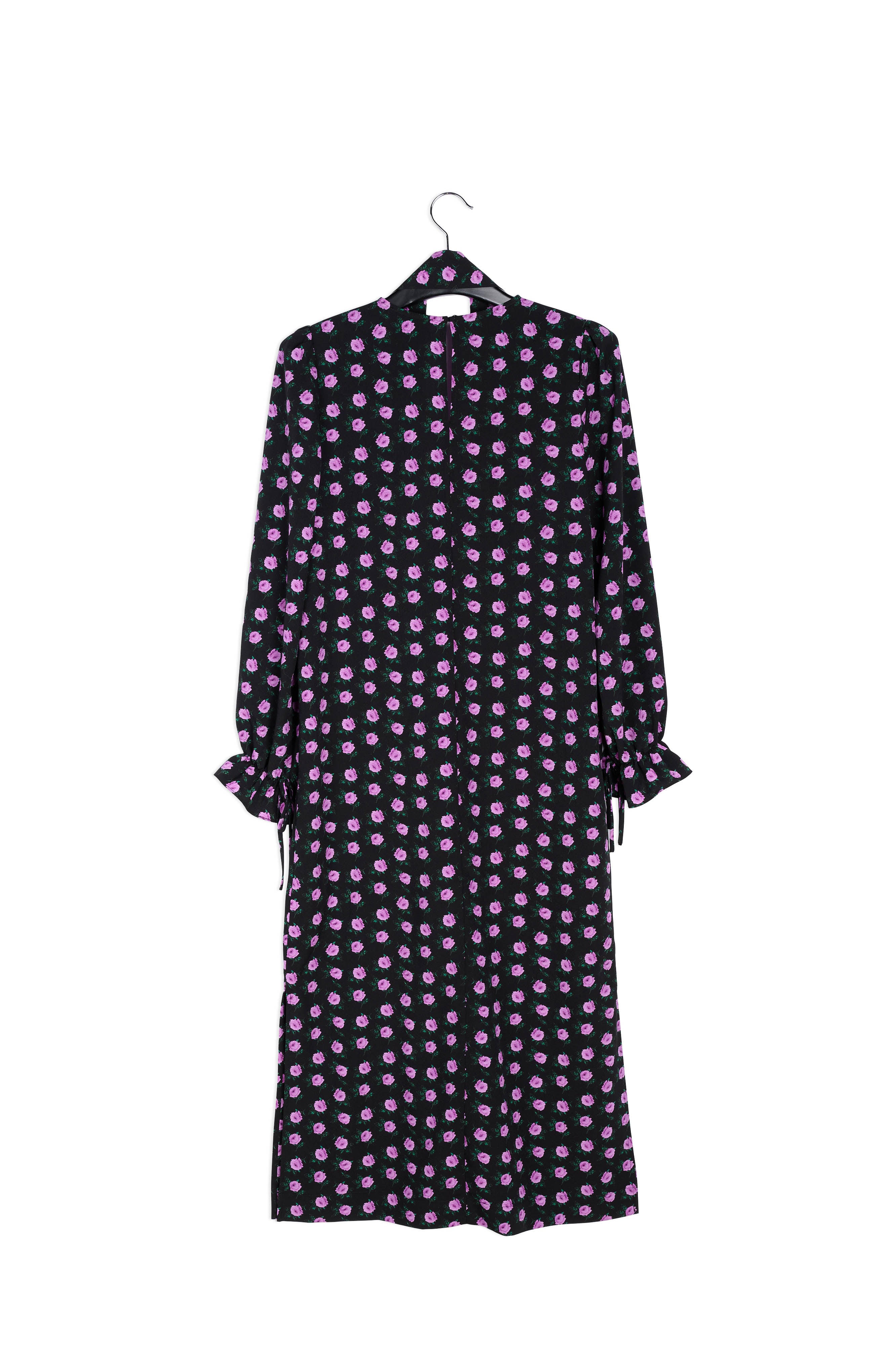 Zwarte midi-jurk met bloemenprint en riem RE—SSENTIEL | Essentiel second hand