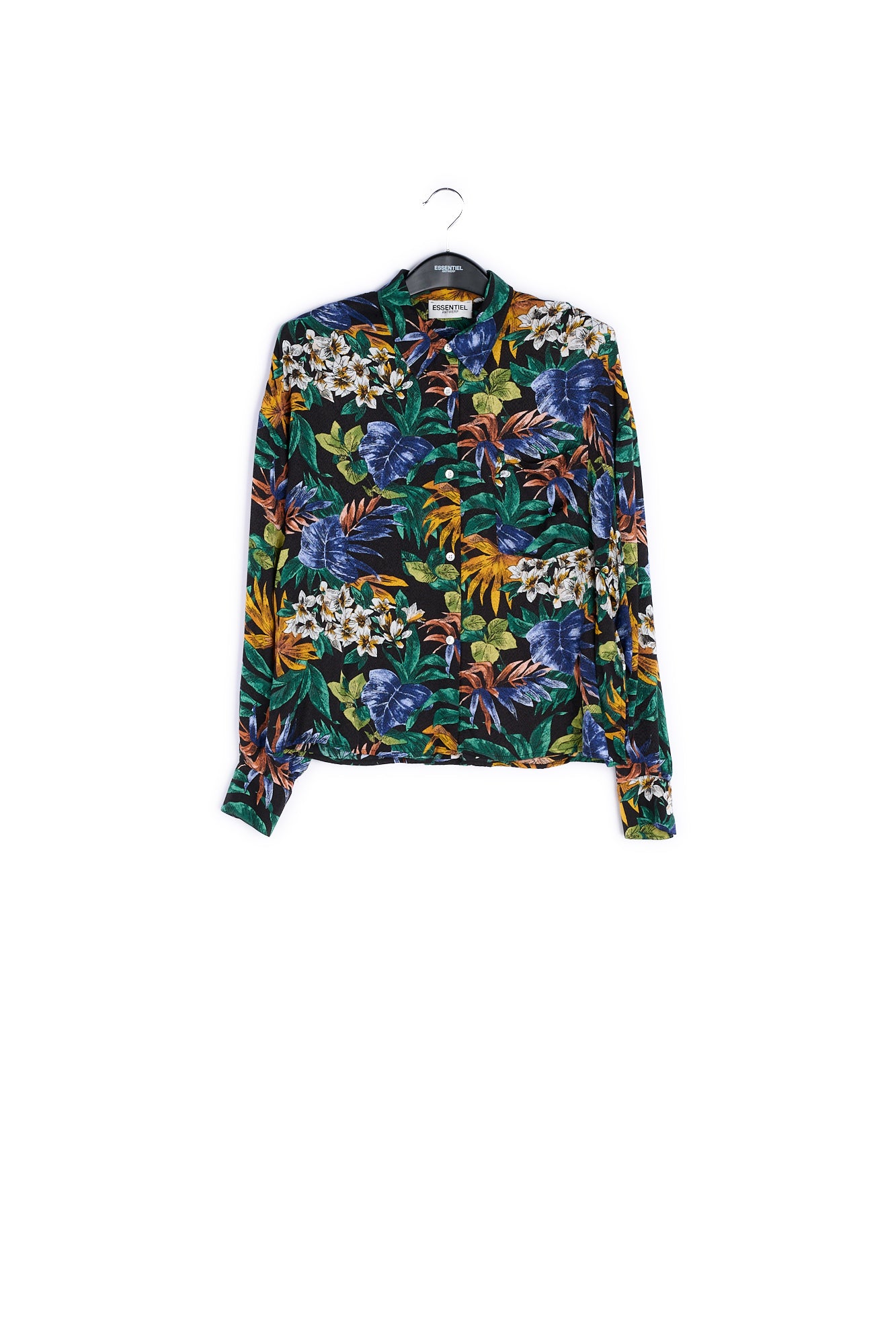 Black oversized shirt with colorful floral print RE—SSENTIEL | Essentiel second hand