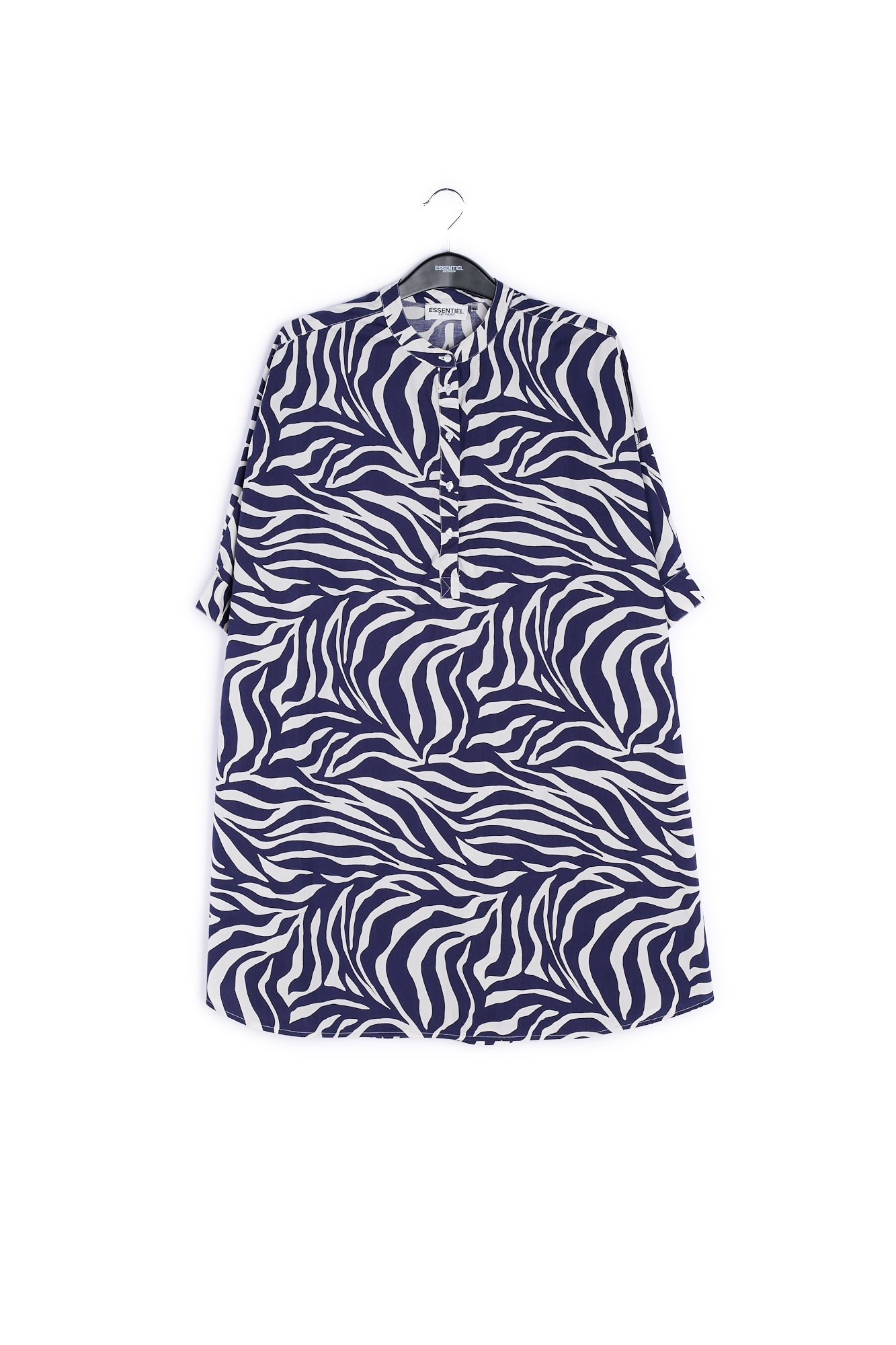Off-white and navy blue zebra-print cotton shirt dress RE—SSENTIEL | Essentiel second hand
