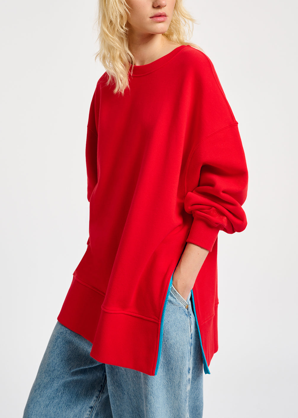 Red organic cotton sweatshirt with boxy cut RE—SSENTIEL | Essentiel second hand