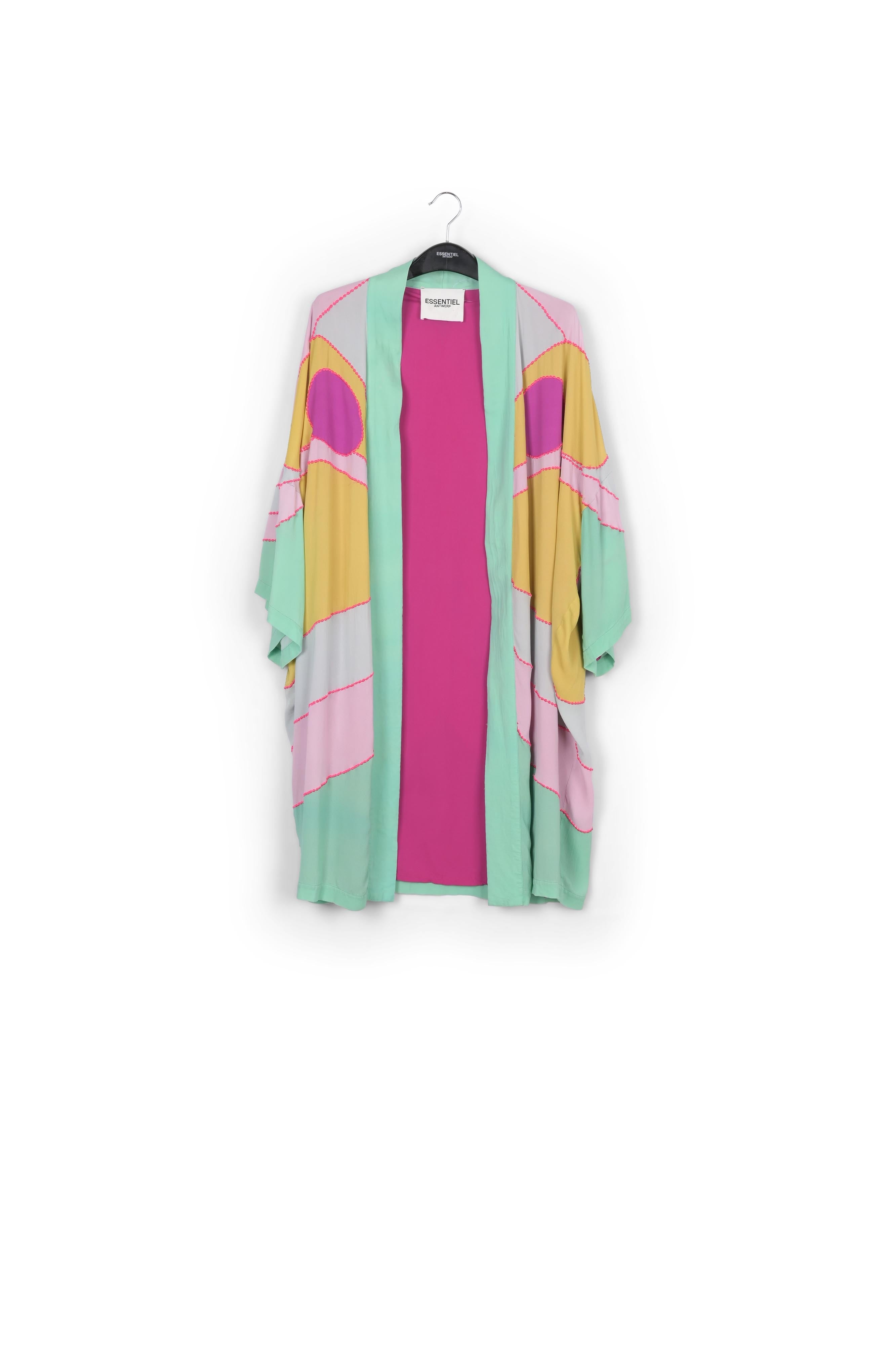 Yellow, pink and light blue kimono with embroideries RE—SSENTIEL | Essentiel second hand