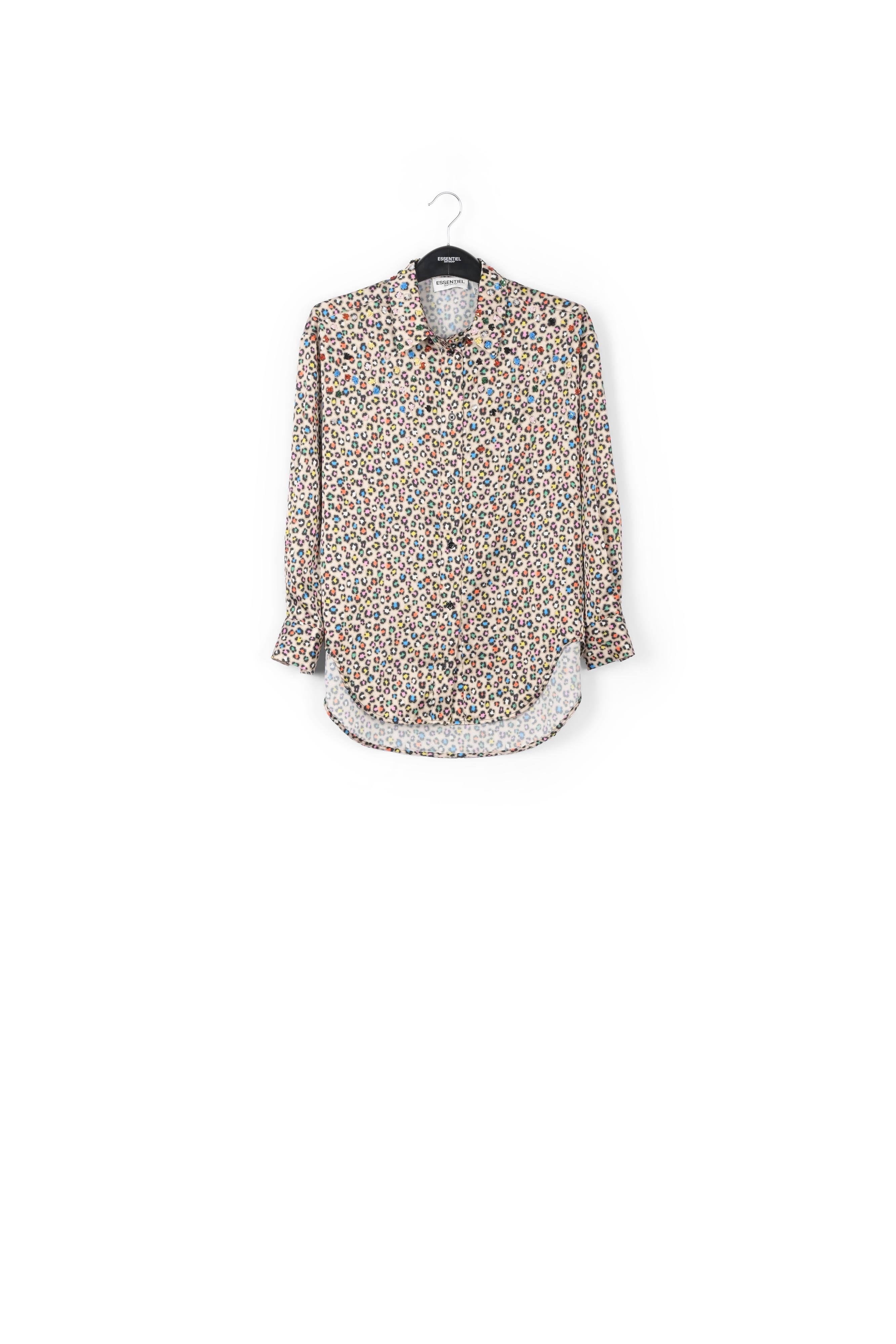 Beige hemd met kleurrijke luipaardprint en pailletten RE—SSENTIEL | Essentiel second hand