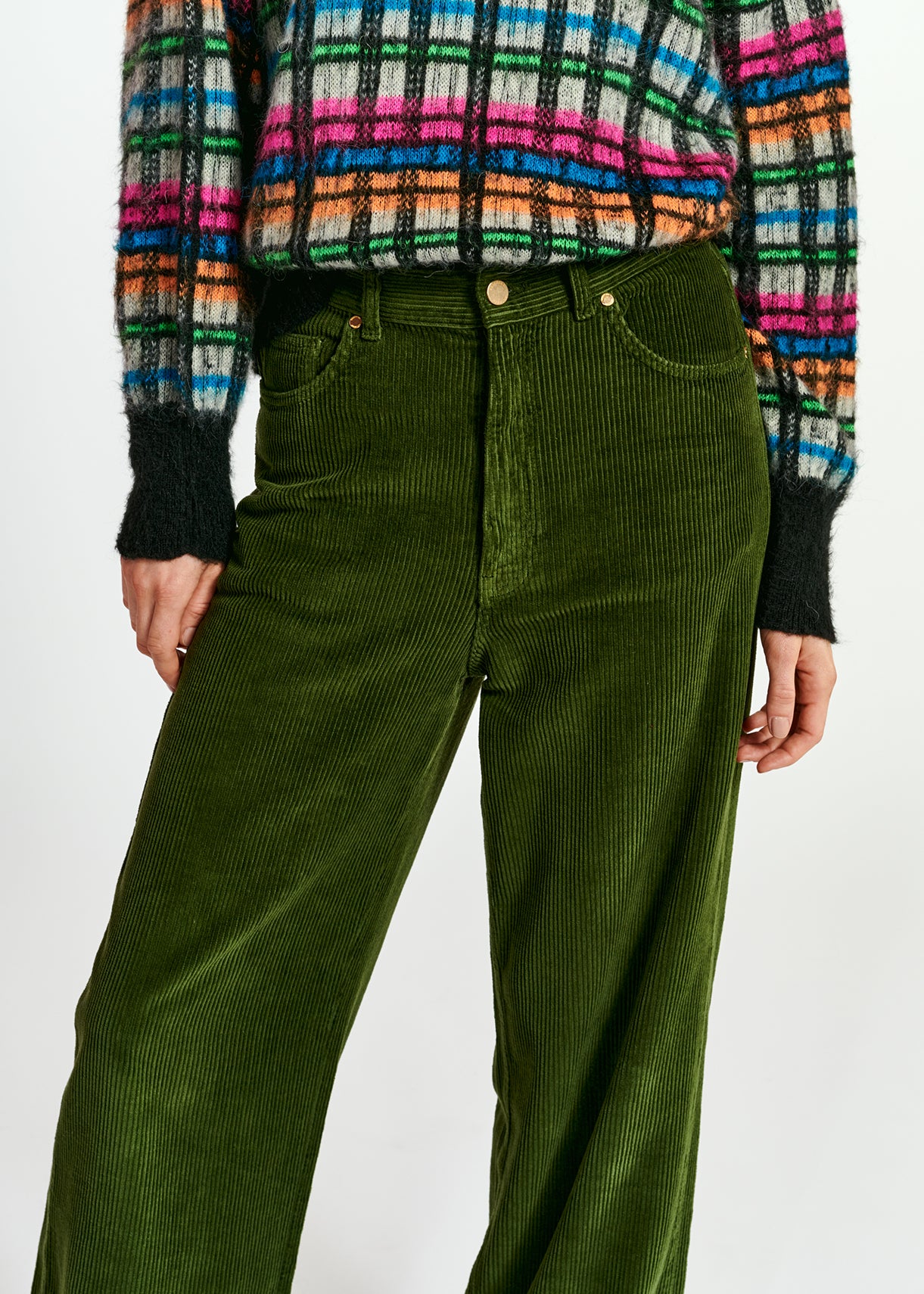 Pine green soft corduroy wide leg pants RE—SSENTIEL | Essentiel second hand