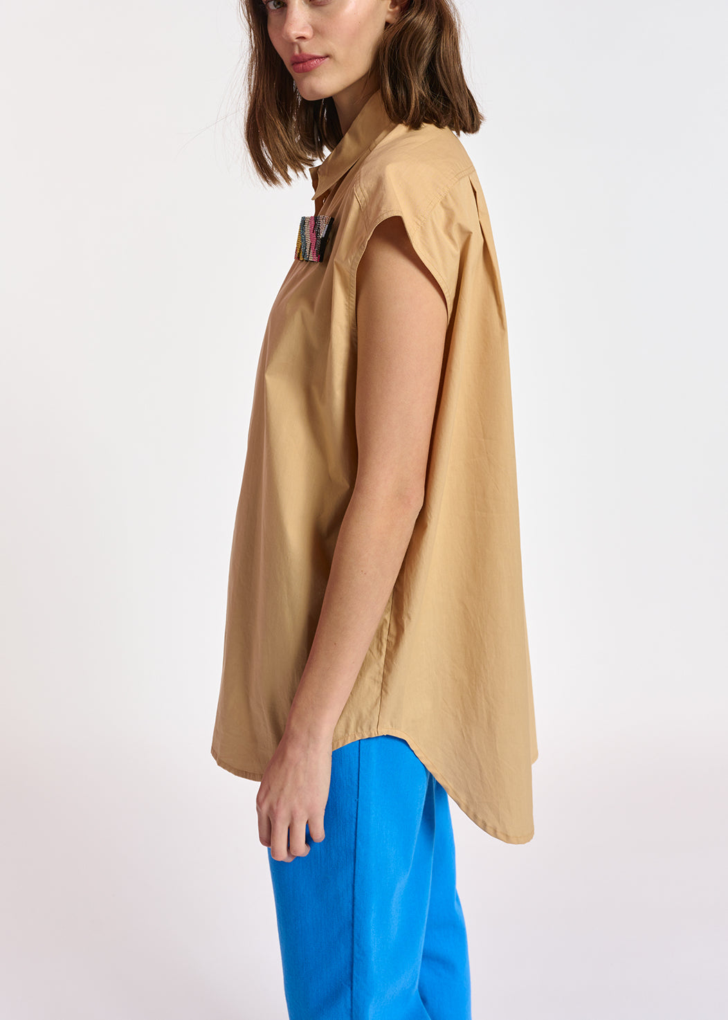 Beige sleeveless cotton shirt RE—SSENTIEL | Essentiel second hand