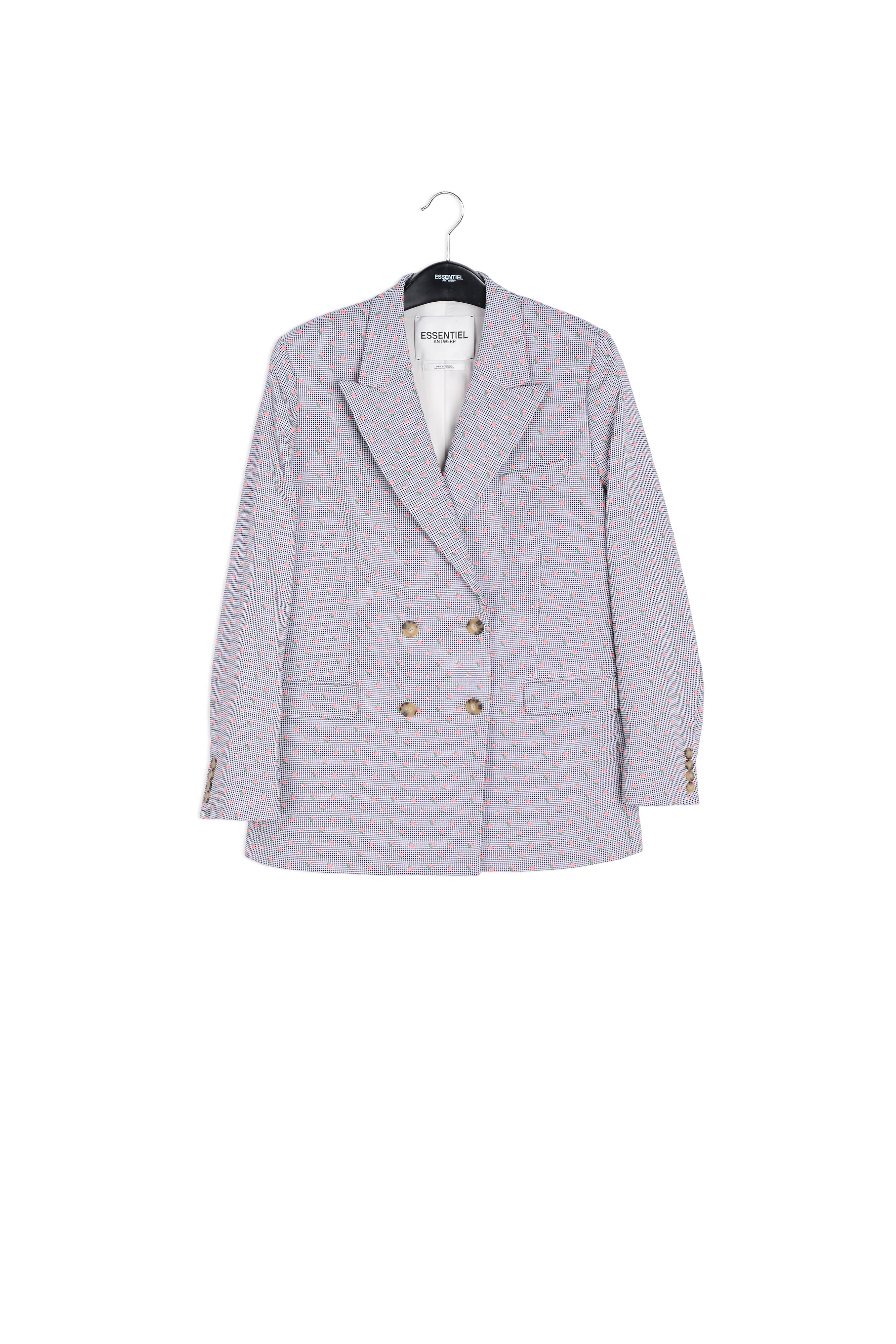 Off-white and black gingham and floral-print double-breasted blazer RE—SSENTIEL | Essentiel second hand