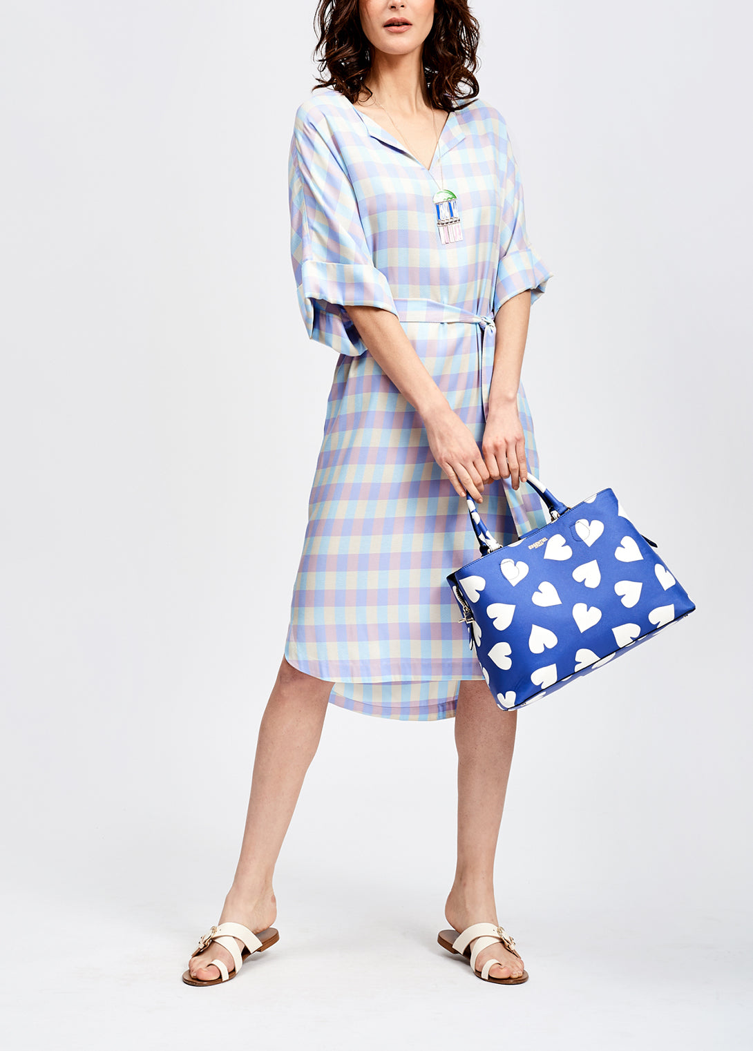 Light blue and purple plaid midi dress RE—SSENTIEL | Essentiel second hand
