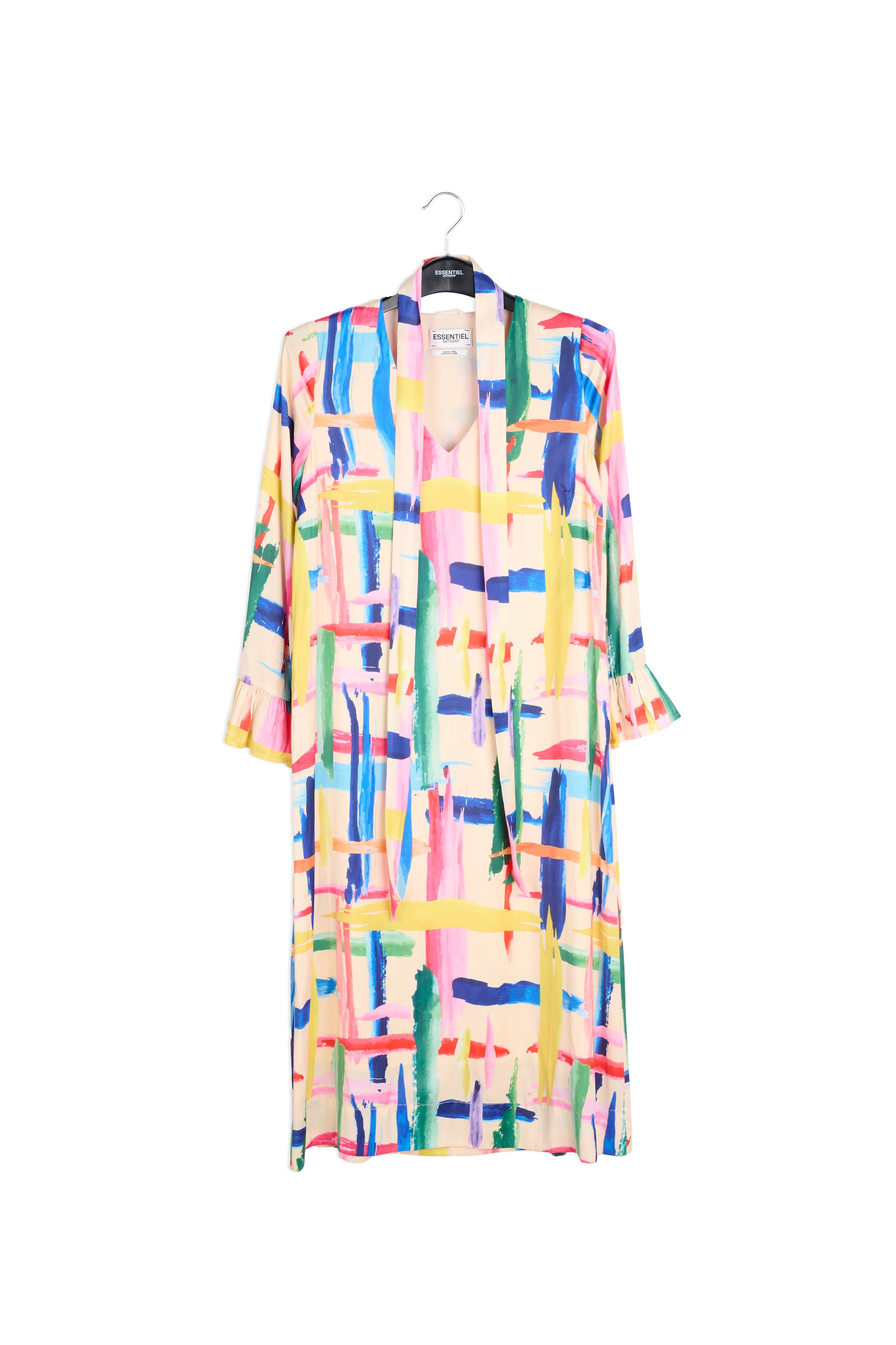 Multicolored graphic striped belted midi dress RE—SSENTIEL | Essentiel second hand